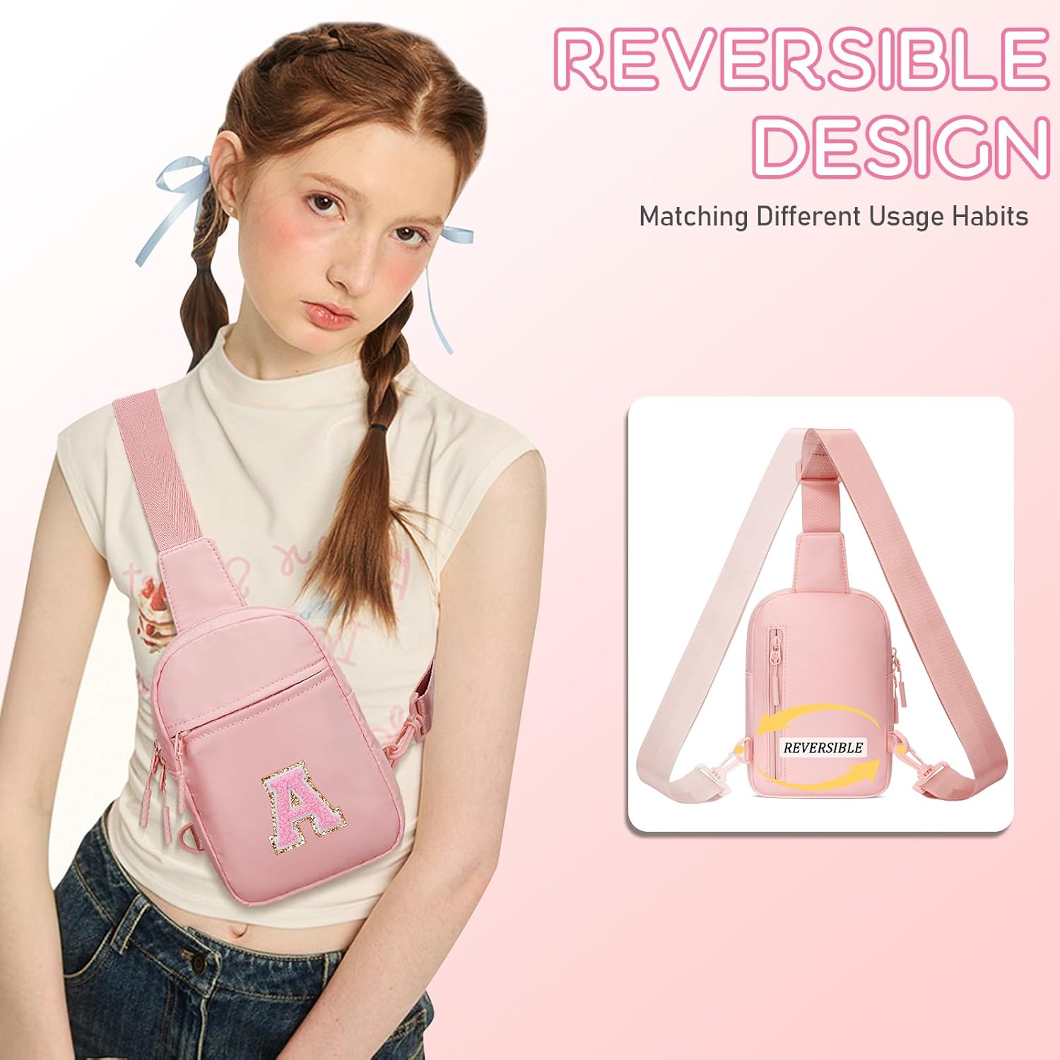 KKXIU Gifts for 6 7 8 9 10 11 12 Year Old Girls Initial Sling Bag Trendy Crossbody Fanny Pack for Teens - Image 3