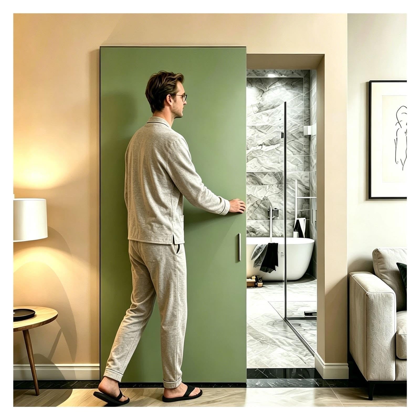 Sliding-Door-Hardware Trackless Floating Sliding Door Hardware Kit 30 32 36 40 48 60in, Invisible Concealed Ghost Track System, Soft Close Hidden Rail for Barn Closet Doors(49″/124.5cm)