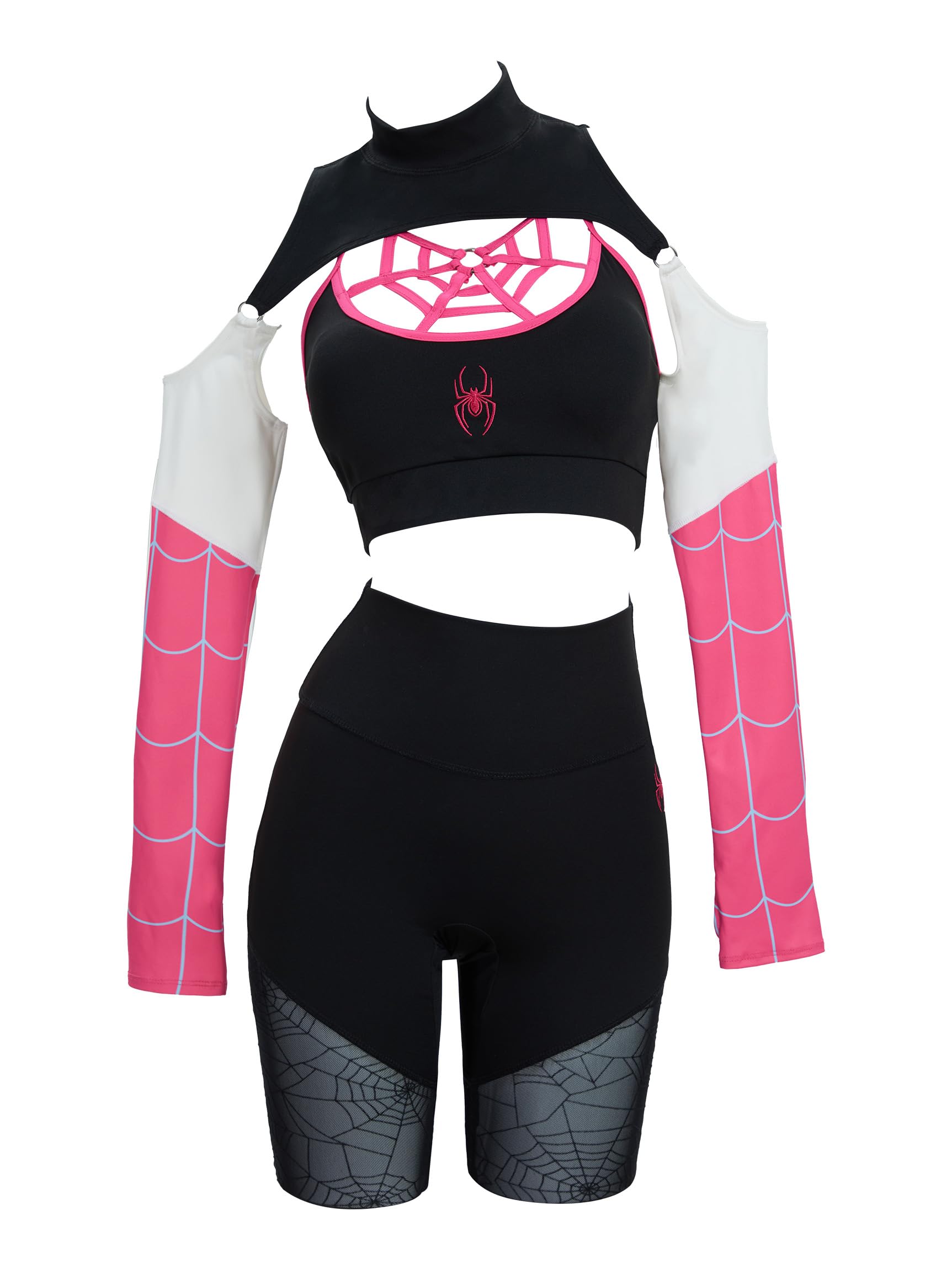 Cosplay.fm Spider Heroine Workout Sets for Women 3 Piece Yoga Outfit Gym Leggings Sports Bra with Crop Jacket and Hairband