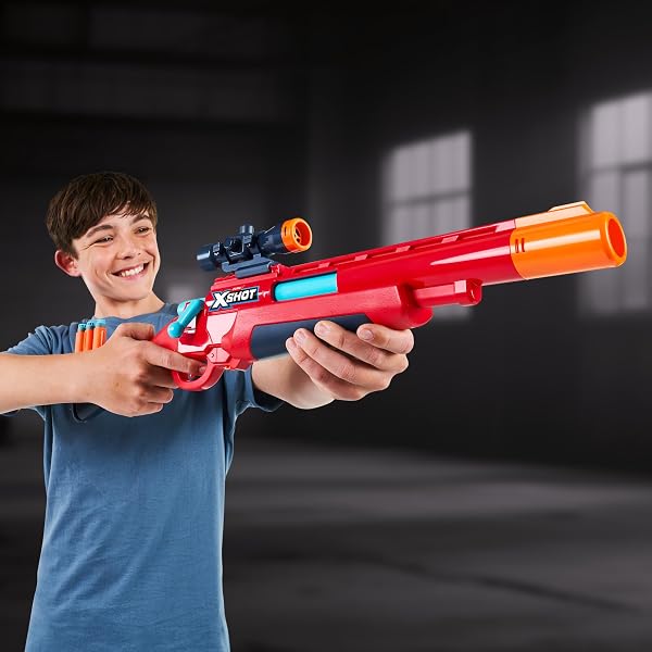 XSHOT Excel Ejector Shell Blaster de ZURU – Pistolet à Fléchettes avec Éjection de Douilles et Lunette Tactique, 8 Fléchettes Technologie Air Pocket et Portée de 27m - 3