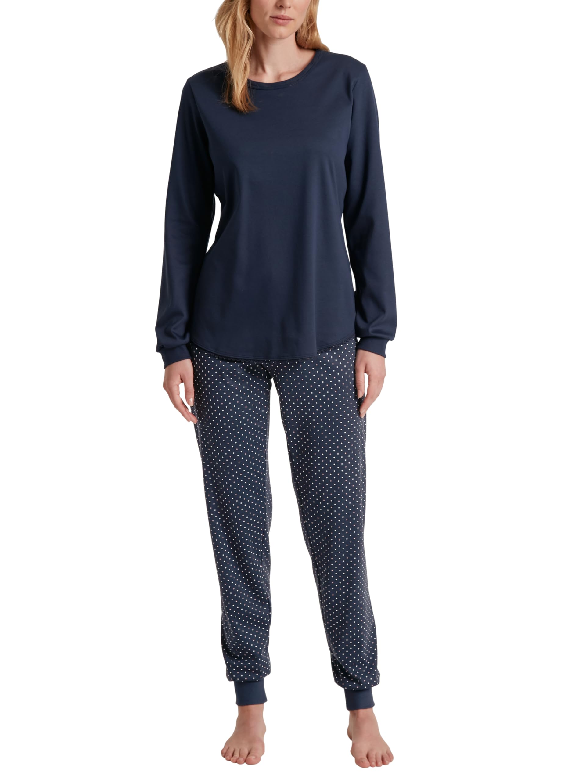 Calida Women's Peacoat Blue Midnight Dreams 100% Thick Cotton Cuffed Pyjamas, 36-38