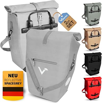 Valkental® 2in1 Reflektierende Gepäckträgertasche [28L] Abschließbare Befestigung [PVC frei] Fahrradtasche für Gepäckträger mit großen Reflektoren - Inkl. Tragegurt & Innenfächer - Geprüfte Qualität