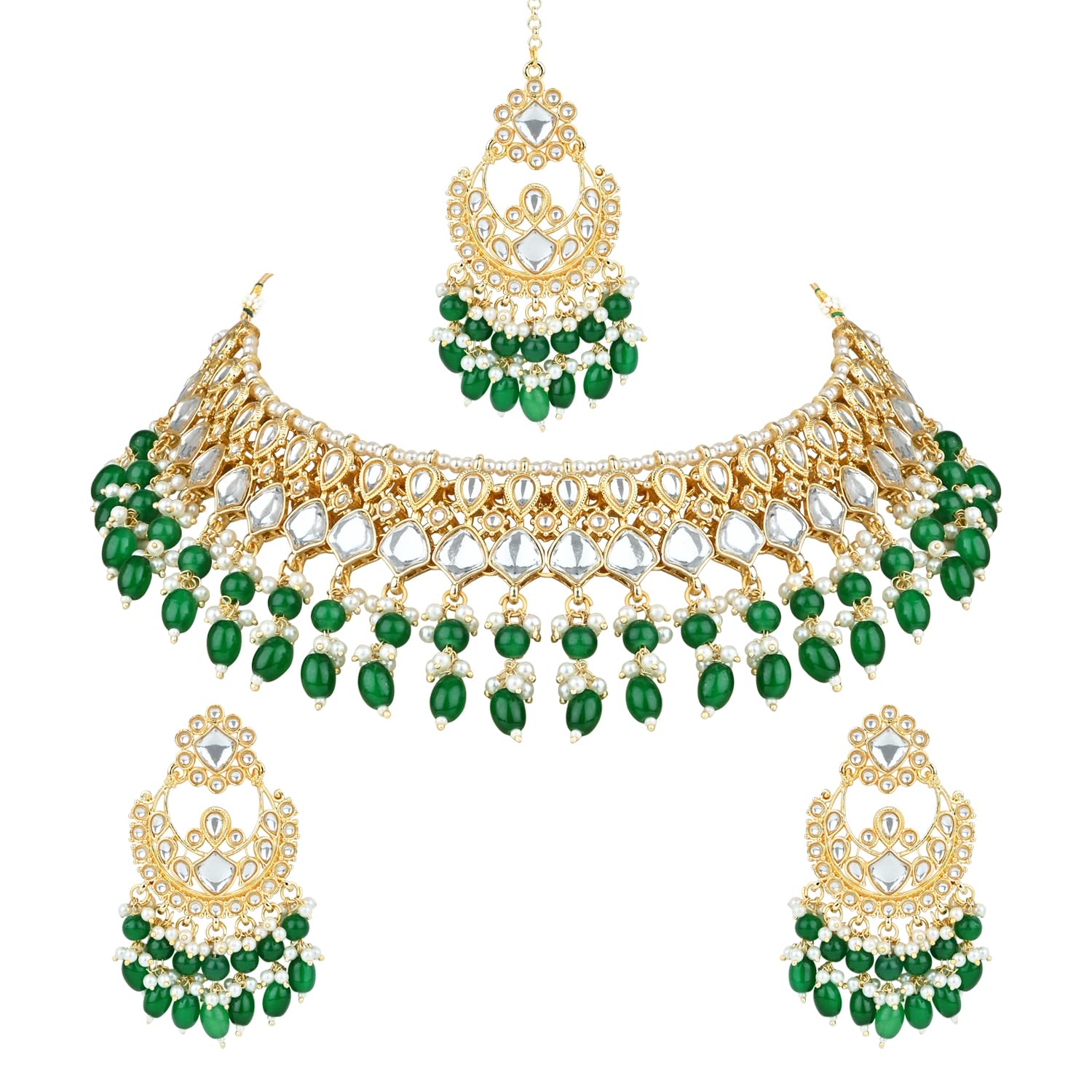 I Jewels Gold Plated Traditional Kundan Pearl Choker Necklace Jewellery With Dangle Earrings Set For Women/Girls (K7261) (Green) (B0CQXN4QJF) Amazon Price History, Amazon Price Tracker
