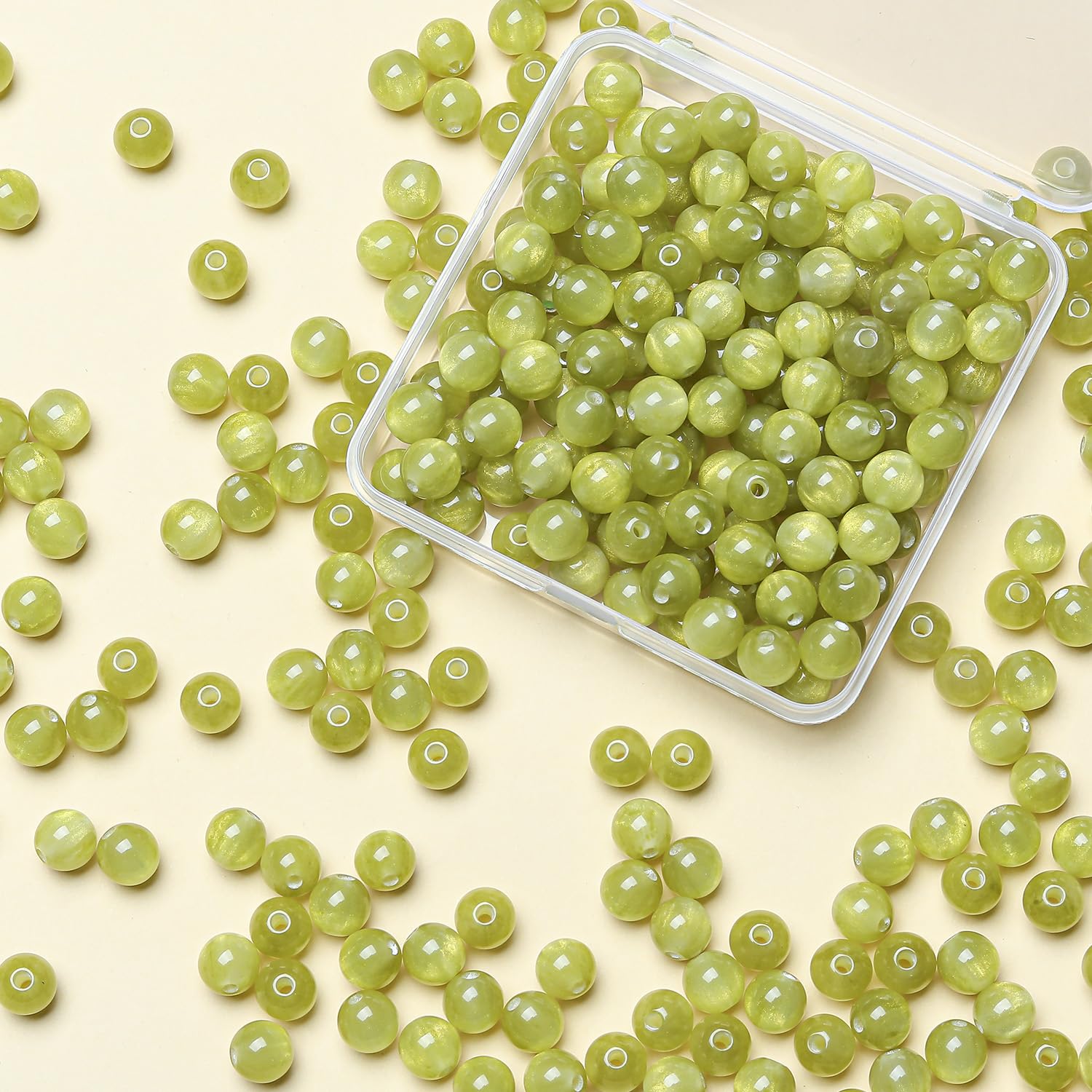 Gkelaly 8mm Yellow - Green Glass Beads for Bracelet Making Bulk, 100pcs Round Crystal Beads for Jewellery Making, Necklaces and Earrings