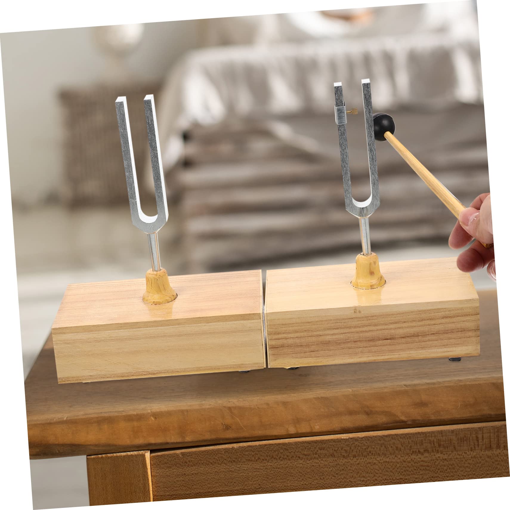 Stimmgabel für Physikalische Akustikexperimente 440hz Klarer Klang mit Hammer und Holzsockel für Unterricht und Forschung