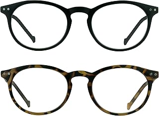 proSPORT Round Vintage Retro Reading Glasses +2.75 Black and Tortoise Shell Brown Frame Stud Accents Men Women Small Light-Weight