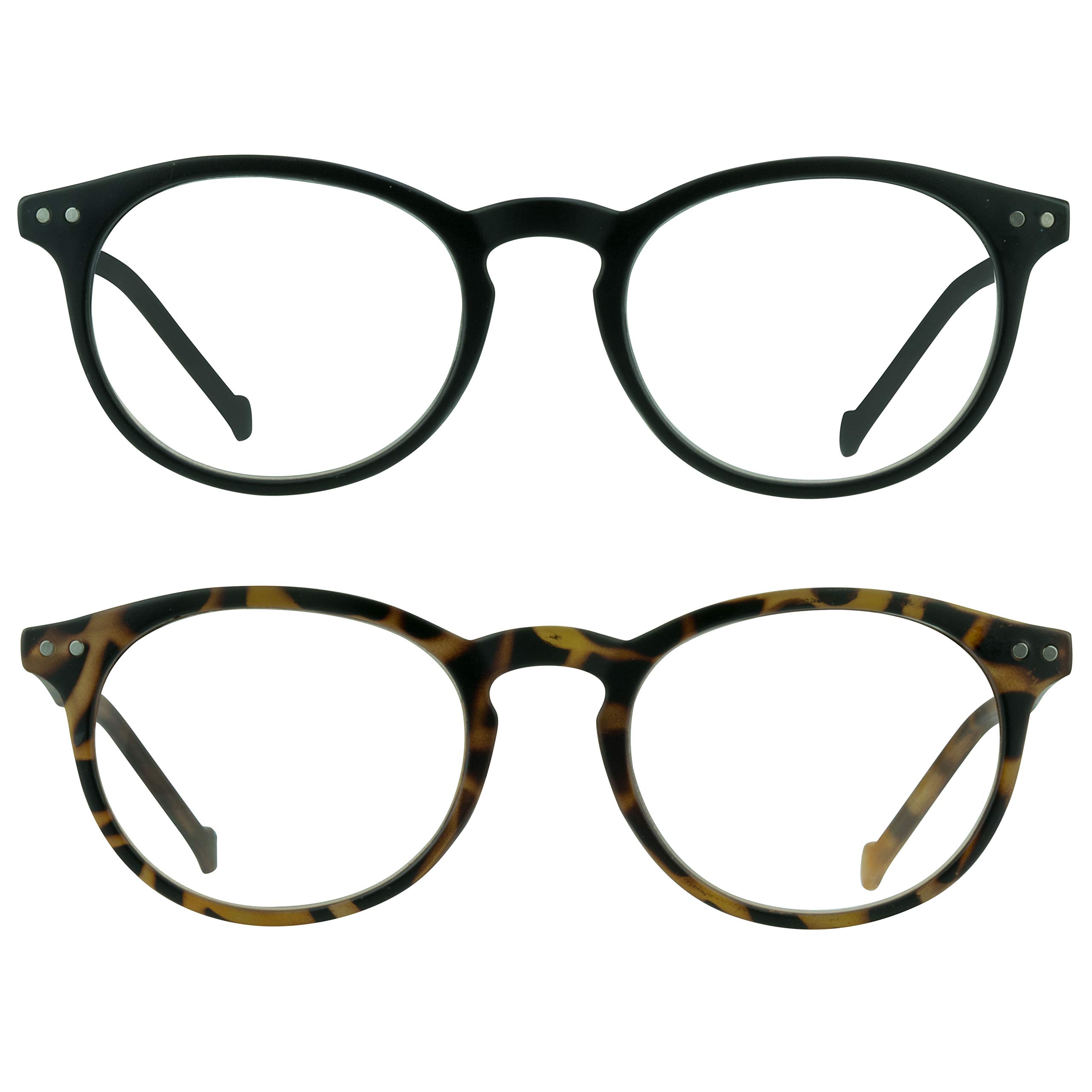 proSPORT Round Vintage Retro Reading Glasses +4.00 Black and Tortoise Shell Brown Frame Stud Accents Men Women Small Light-Weight