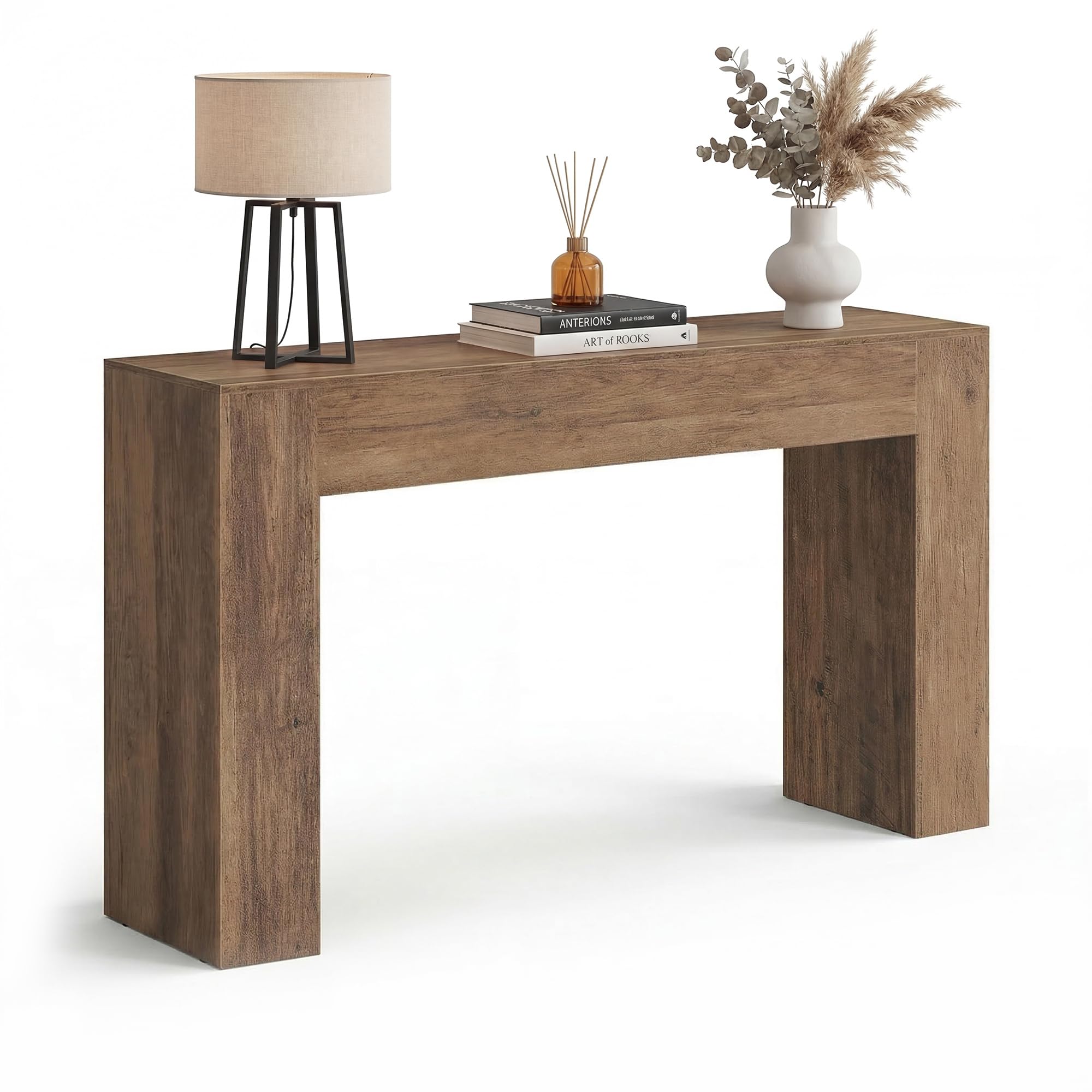 VASAGLE Konsolentisch aus Spanplatte, schmaler Flurtisch in U-Form, 120 x 30 x 80 cm, Honigbraun, für Eingangsbereich und Wohnzimmer, Koni Kollektion LNT144KB01
