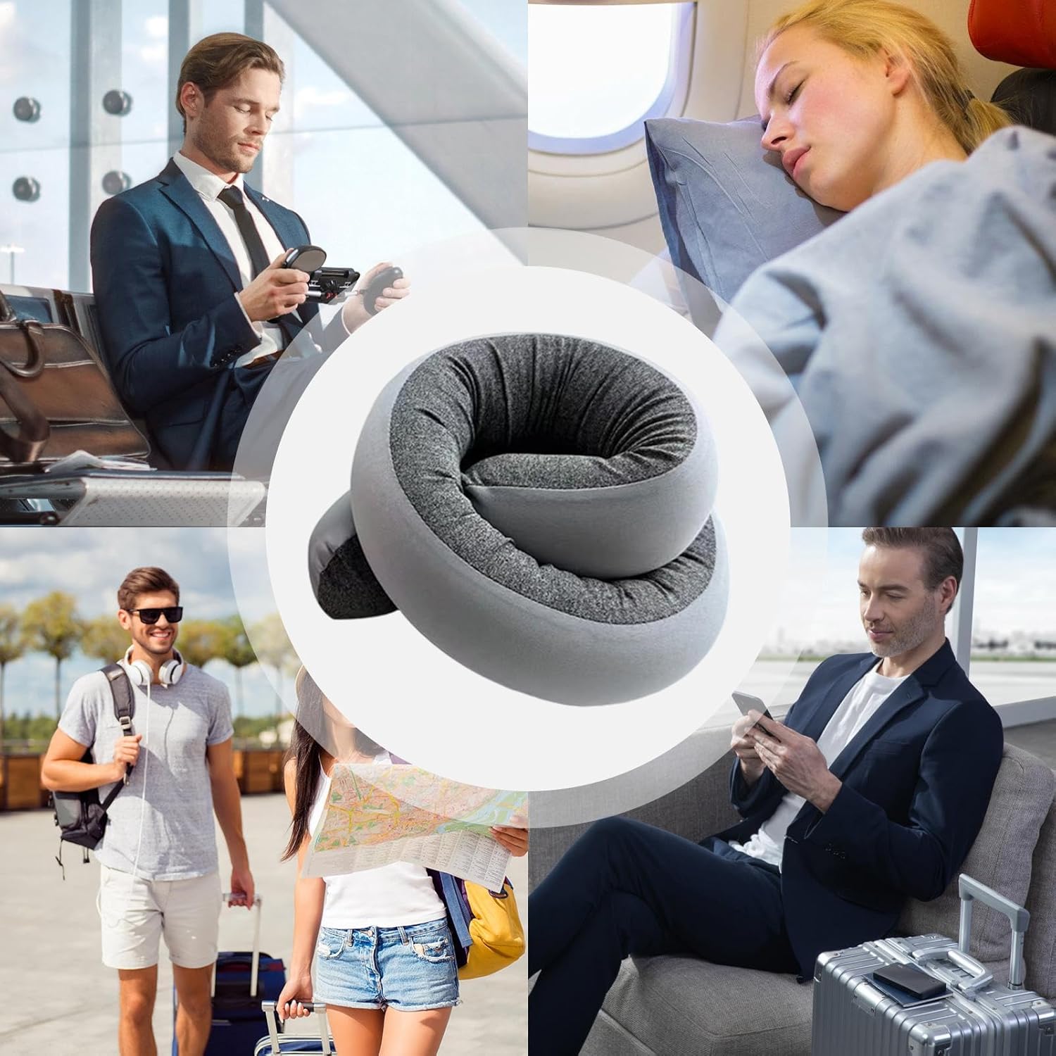 Neck Pillow, Flexible Spiral Wrapping Scarf, Washable Compact Travel Pillow for Home Office Car Rides Airplane Road Trip Camping Sleeping Head Chin Support