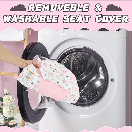 Miniatura 6 de Asiento portátil para bebé con 8 melodías, 3 niveles de vibración y volumen ajustable, balancín plegable para bebés con arnés de seguridad para