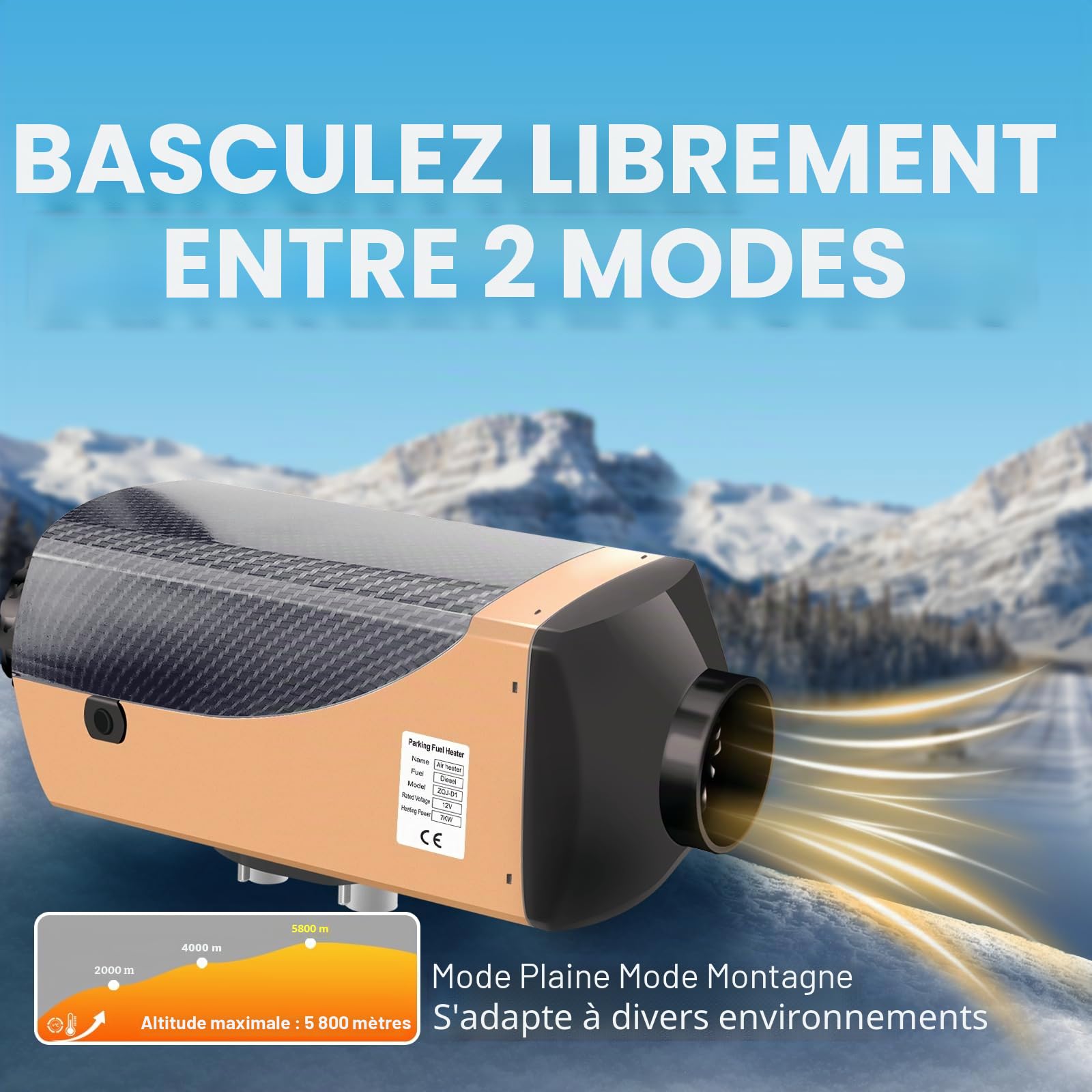 chauffage diesel 12v 7kW, chauffage gasoil, chauffage camping car 12v – avec écran LCD, mode Hautes Altitudes, thermostat automatique pour camions, camping-cars, bateaux