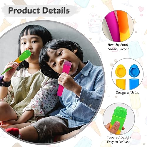 Miniatura 2 de Juego de 8 moldes de silicona para paletas de hielo, moldes para paletas para niños pequeños con tapa, reutilizables y sin BPA, molde para hacer
