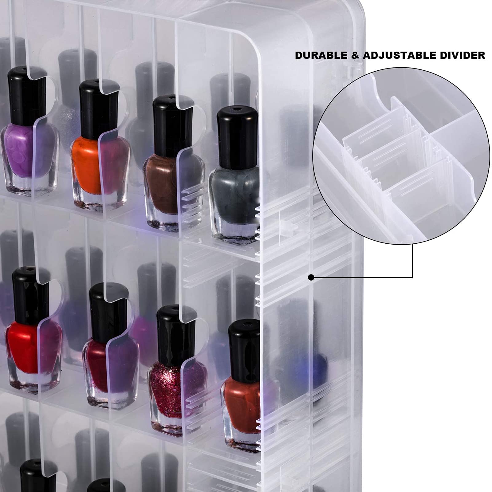 Transparenter Nagellack-Aufbewahrungskoffer, Organizer für 48 Flaschen mit Verstellbaren Trennwänden, Nagellackhalter, Gel-Nagelaufbewahrung für den Salon zu Hause, Griffdesign