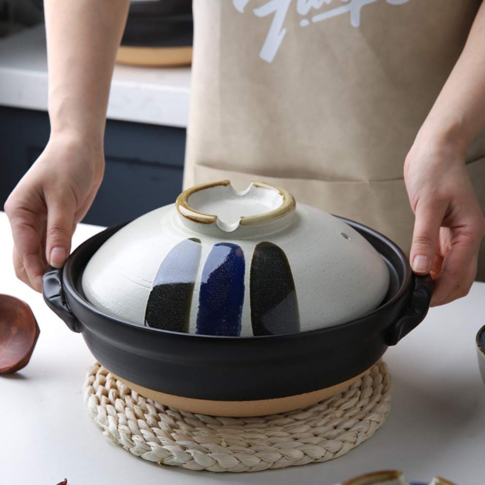 MYUYEE Soup Pot Colorful Ceramic Hot Pot,Heat Resistant Casserole With Lid,Small Round Earthenware Clay Pot,Rice Cooker For Stew Soup Noodles,2800Ml (One Color-1700Ml)