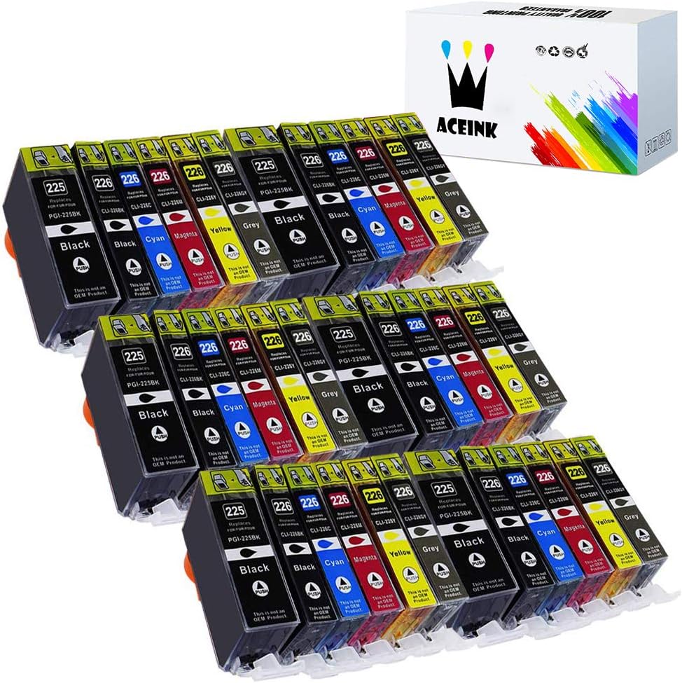 AceInk 36 Pack PGI-225 CLI-226 Replacement Ink Cartridges PGI-225XL CLI-226XL Compatible with Pixma iP4820 iP4920 MG5120 MG5220 MG5320 MG6120 MG6220 MG8120 MX882 Printers(6Large BK+6BK+6C+6M+6Y+6GY)