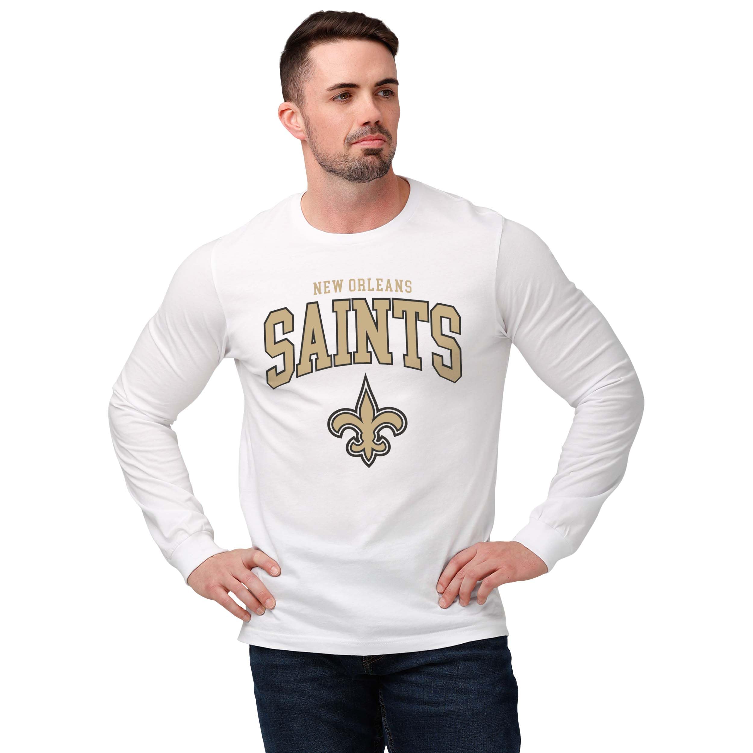 FOCO NFL Mens NFL Team Classic Arched Logo Long Sleeve White T-Shirt