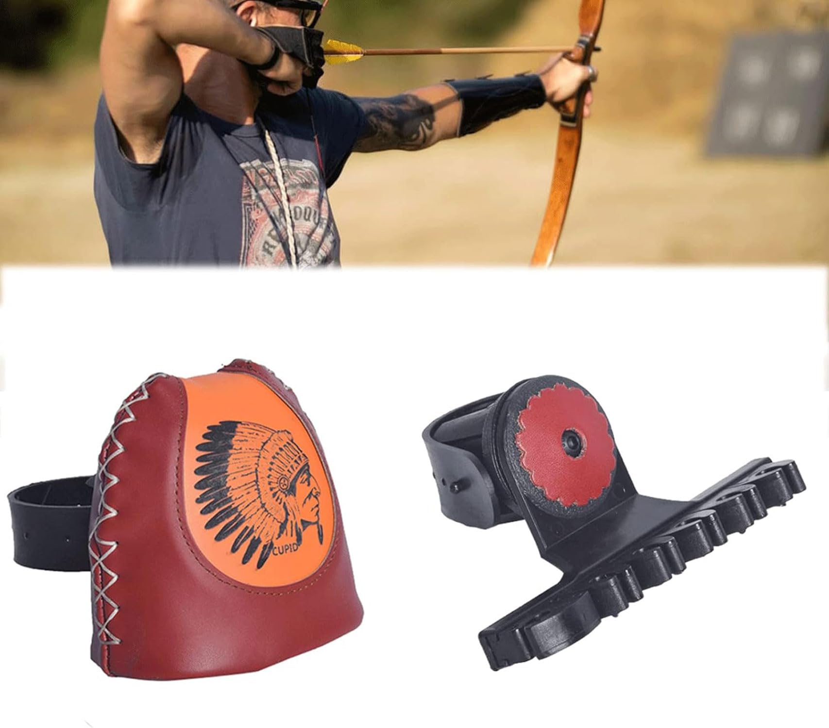 FUNTRESS 6 Arrows Quiver Quick Release Leather Archery Slide-On Quiver Holder Quiver Detach Lock Bow Quiver Quick Release Arrow Quiver (6 Spot)