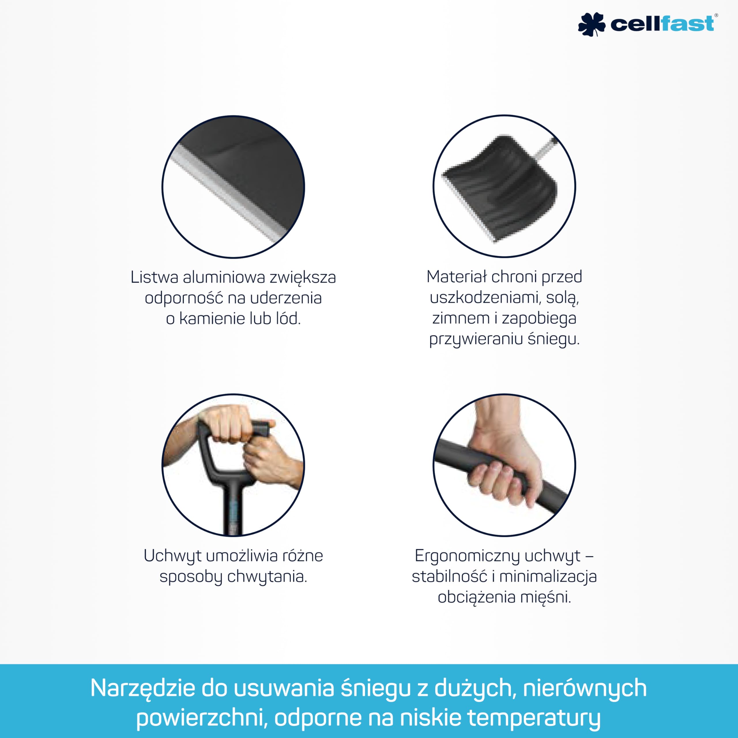Cellfast Łopata do Śniegu z Ergonomicznym Trzonkiem i Uchwytem Pierścieniowym - Prostokątna - 144 x 49 cm - Energo