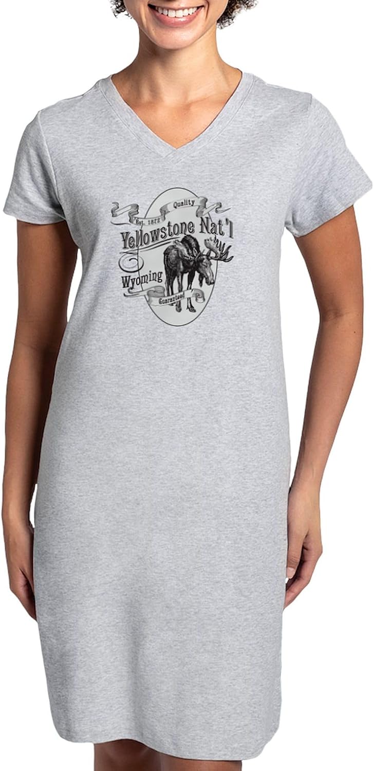 CafePress Yellowstone Vintage Moose Women's Nightshirt, Soft Long Pajama Shirt, Cotton PJs/Pyjamas