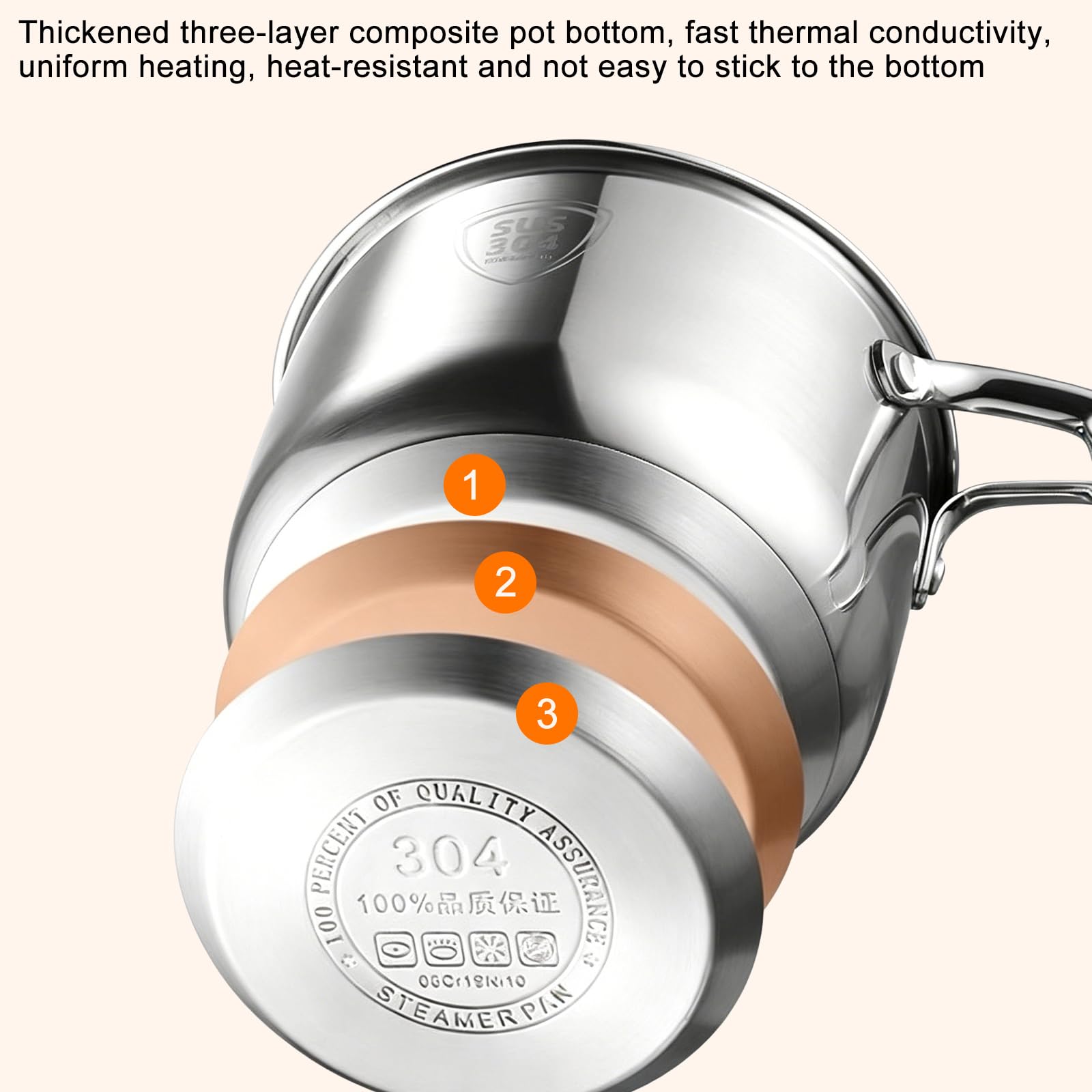 Pentola per latte a induzione in acciaio inox: mini pentola per latte da 2,4 l, 18 cm, preparazione per latte e porridge (acciaio 304/profondità 11 cm)