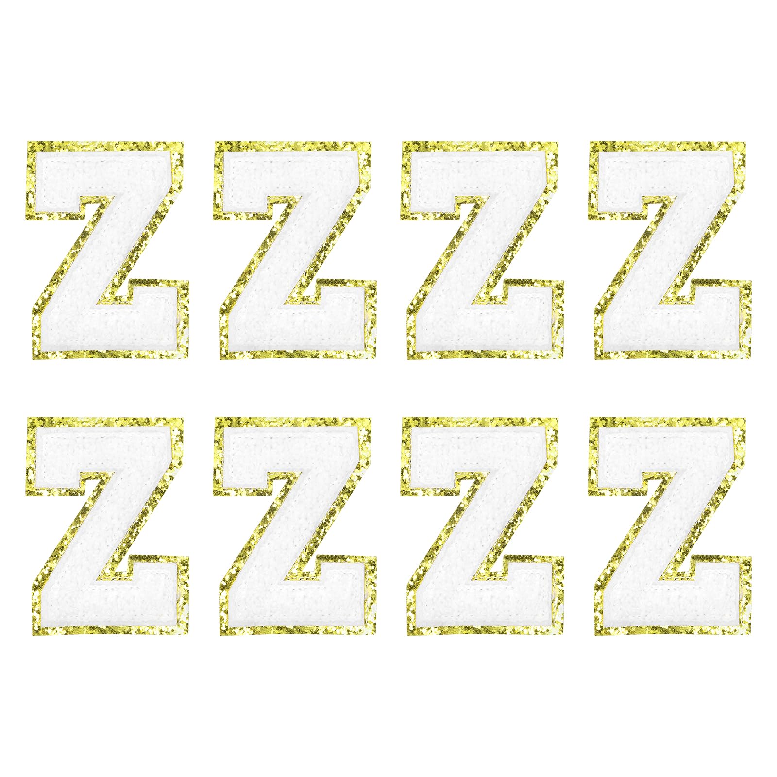 sourcing map Chenille Letter Patches 2.2" Self Adhesive Alphabet Z Stick on Embroidered Patch Sew on Letter Stickers Applique for Repairing Clothing Jeans Shoes Hats DIY(White, Pack of 8)