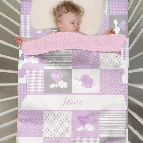 Miniatura 3 de Juego de ropa de cama de bebé morado de elefante personalizado para niñas, edredón con nombre personalizado, juego de ropa de cama de 2 piezas con