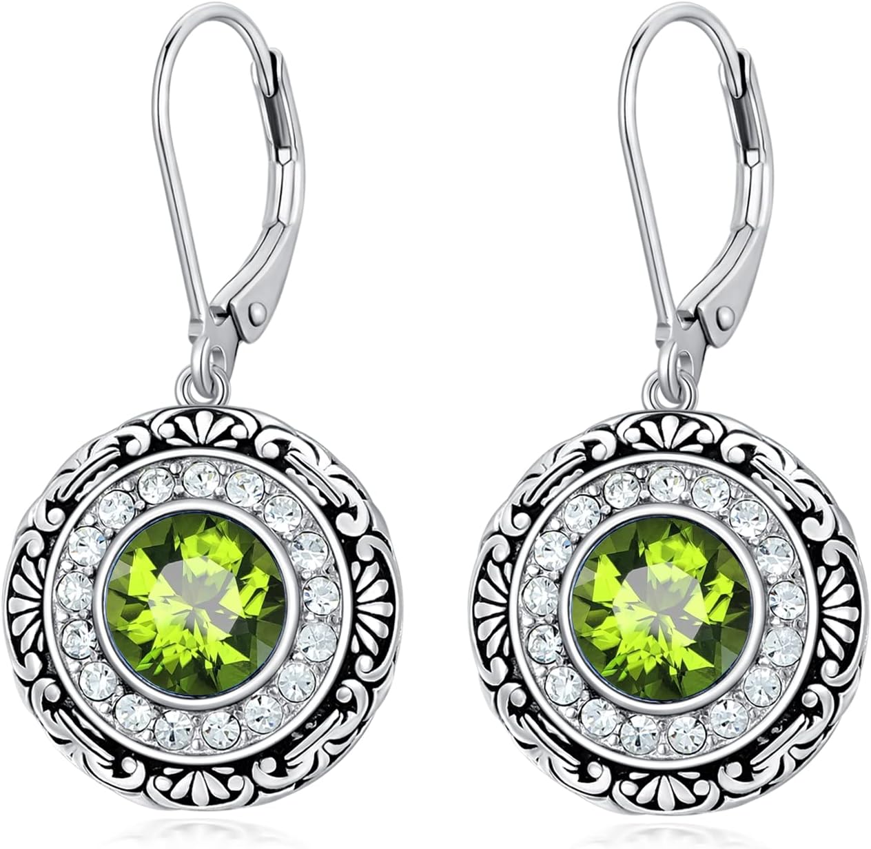 SEIYANG May Birthstone Earrings 925 Sterling Silver Emerald Green Earrings Filigree Birthstone Dangle Drop Earrings for Women Mothers Day Gifts Fine Jewelry for Women Mom Grandmother