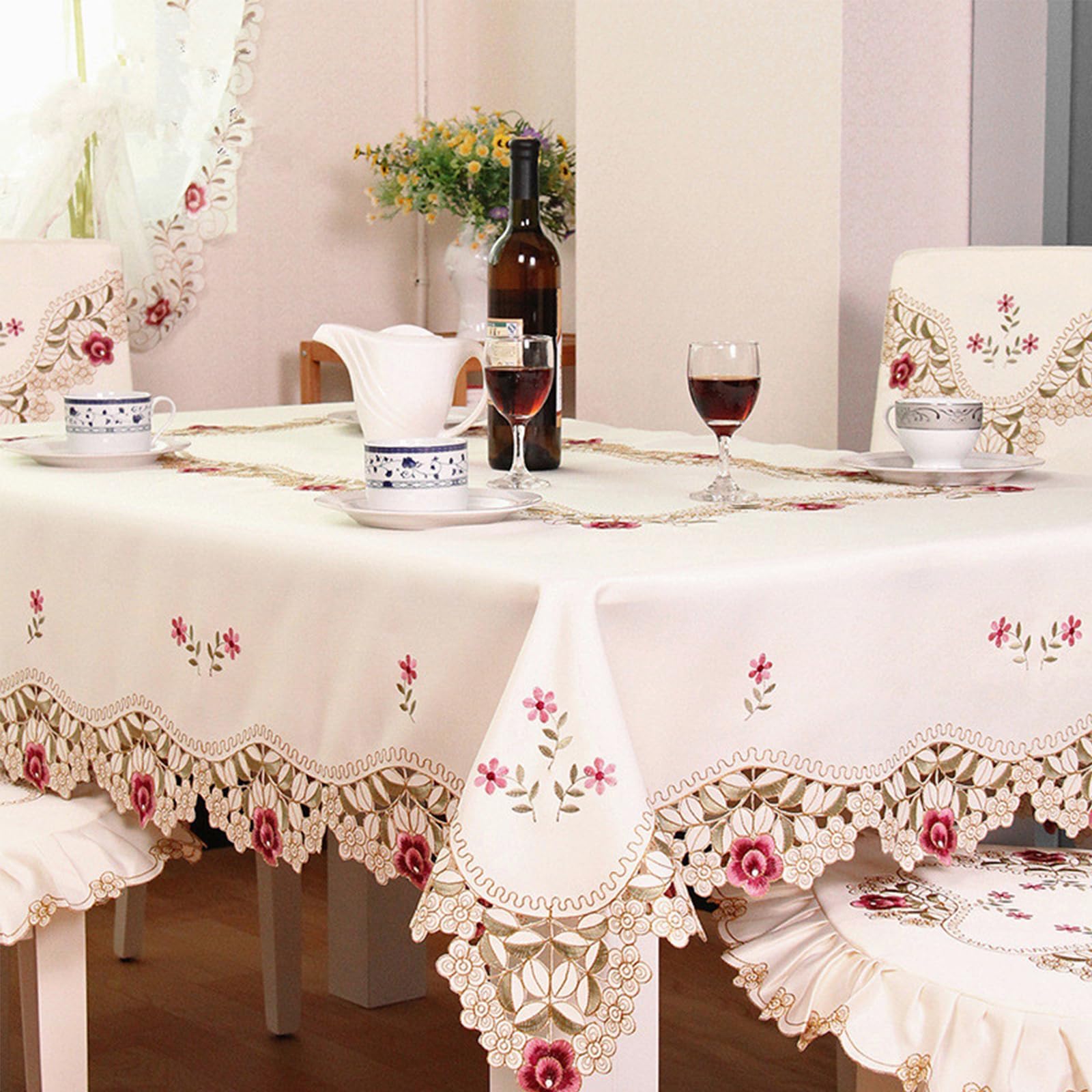 Square Tablecloth, European Embroidery Table Cloth Dust-Proof Chair Cover Chair Cushion Set(85x145cm(33x57inch), Tablecloth)
