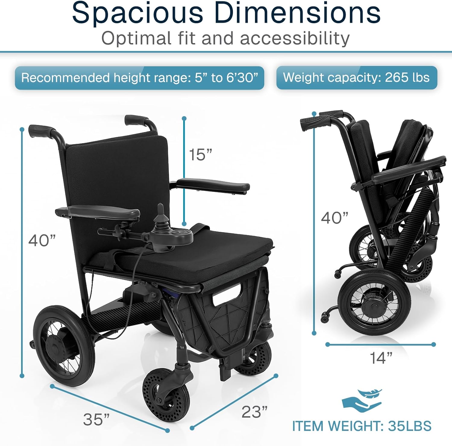 Dimensions of the Vive Carbon Crossover Electric Wheelchair