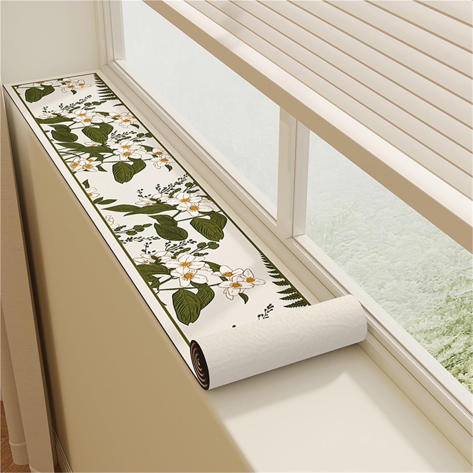Tapis de rebord de fenêtre en cuir 150x40 cm et mousse pour banc