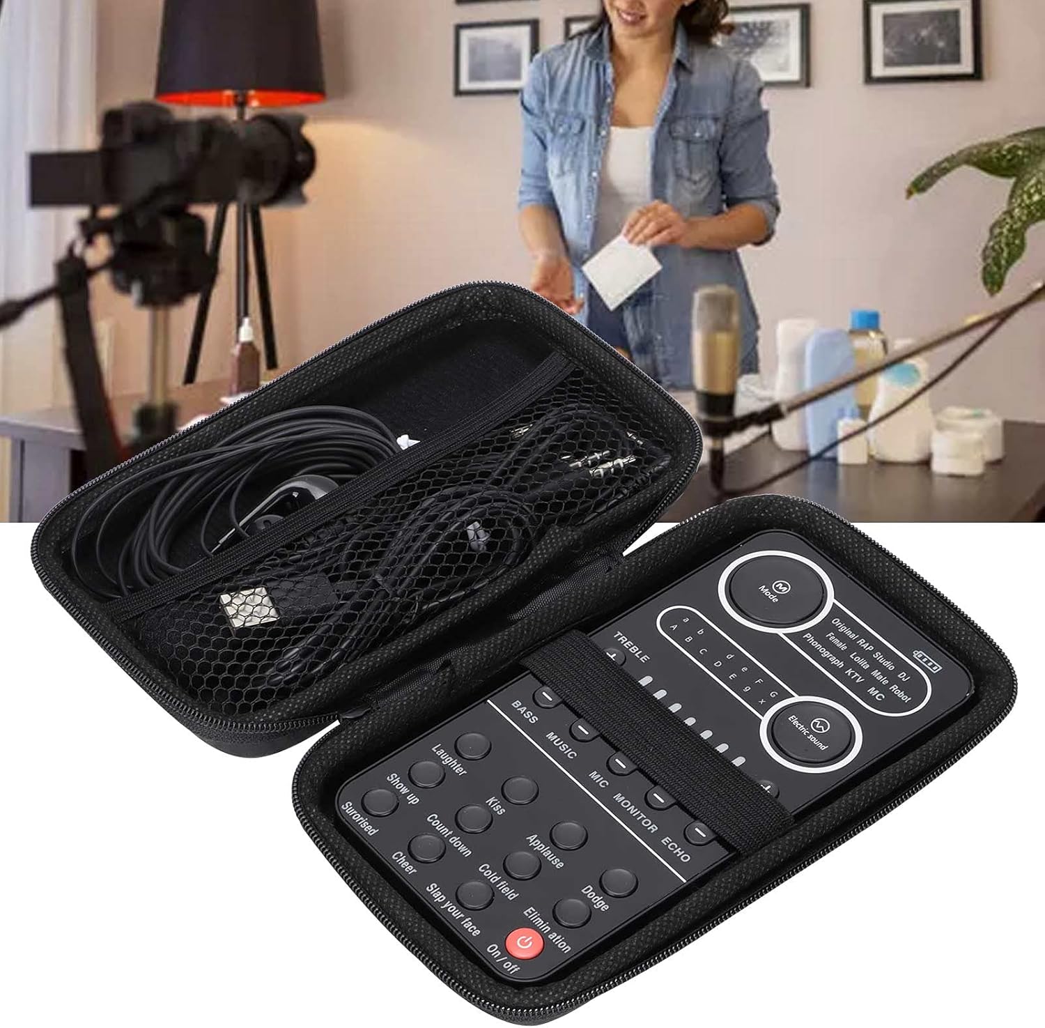 Portable Voice Changer for Gaming and Livestreaming, Handheld Mini Live Sound Card Voice Disguiser/Modulator for Mobile Phone, PC Laptops, Tablets