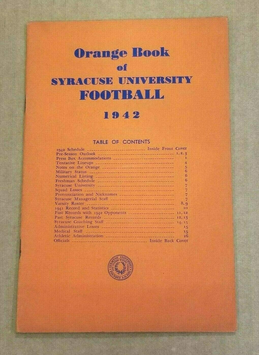 SYRACUSE UNIVERSITY COLLEGE FOOTBALL MEDIA GUIDE 1942