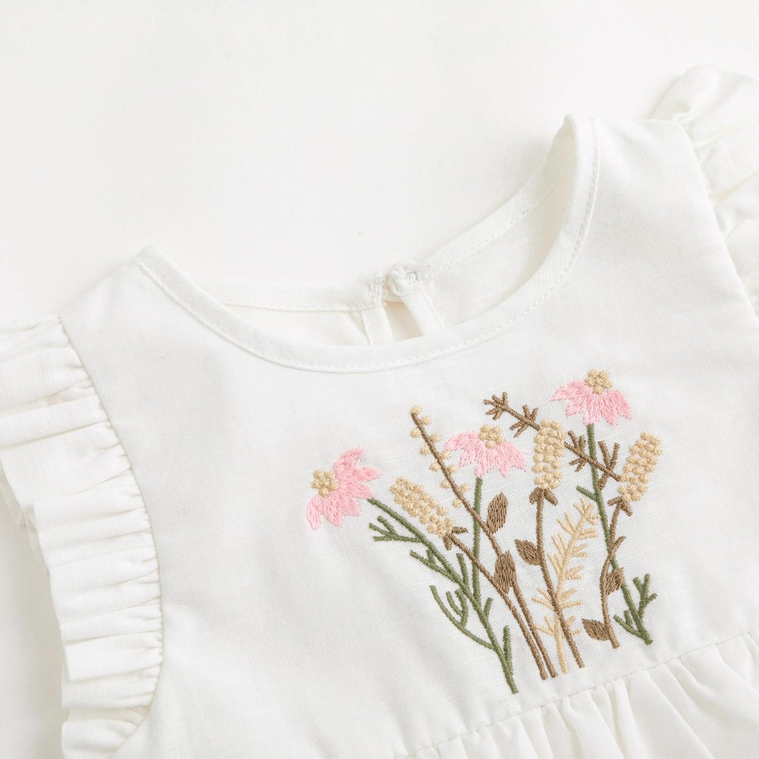 Simplee kids Baby Boys Girls Ruffle Romper Summer Outfit Jumpsuit Linen Bodysuits - Image 5