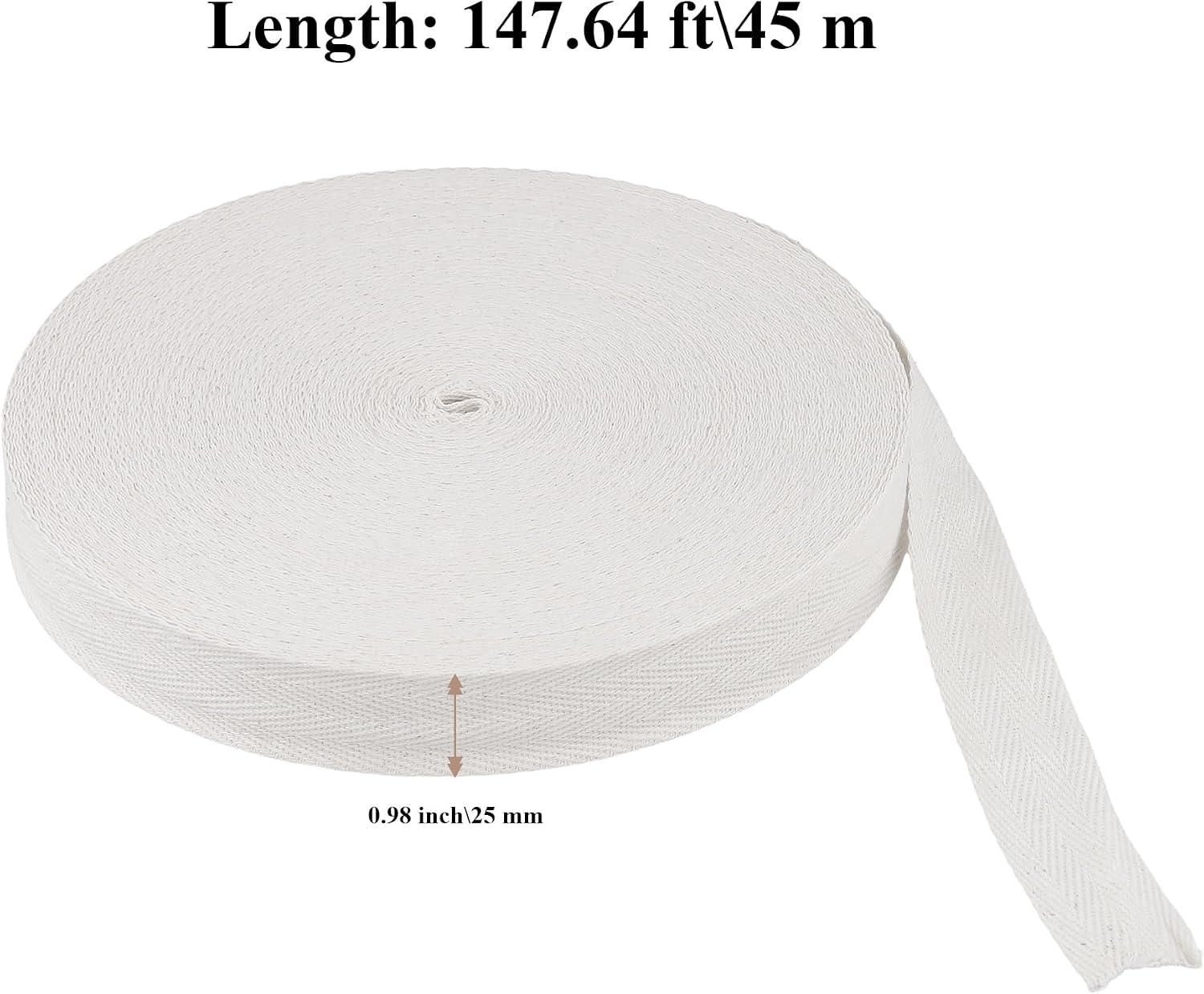 4 Rolls 1 Inch x 49 Yards Cotton Twill Tape, 147ft Herringbone Webbing Tape for Apron Sewing Dressmaking Craft, Milky White