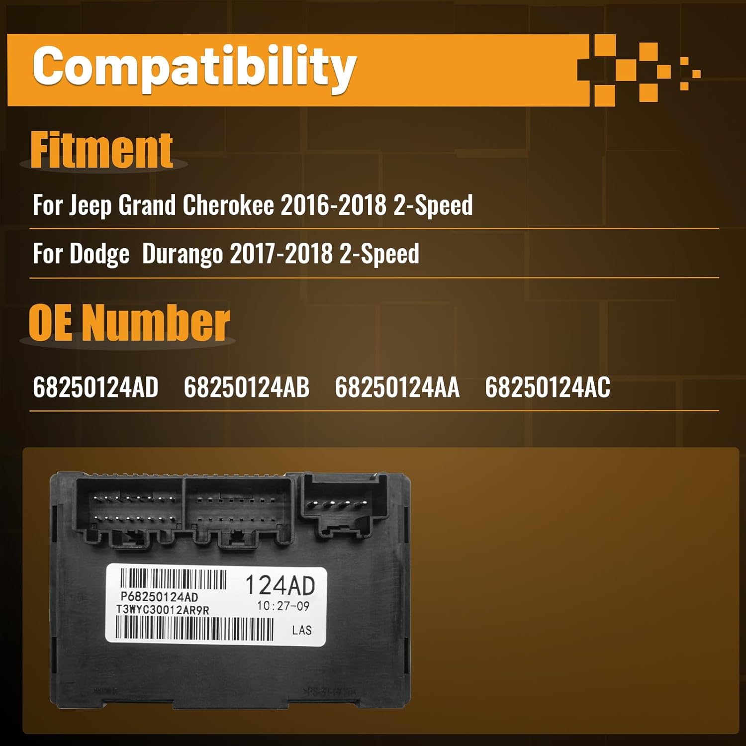 68250124AD Transfer Case Control Module for Jeep Grand Cherokee 2016 2017 2018, for Dodge Durango 2017 2018 with 2-Speed TCCM Replacement OE 68250124AB 68250124AA