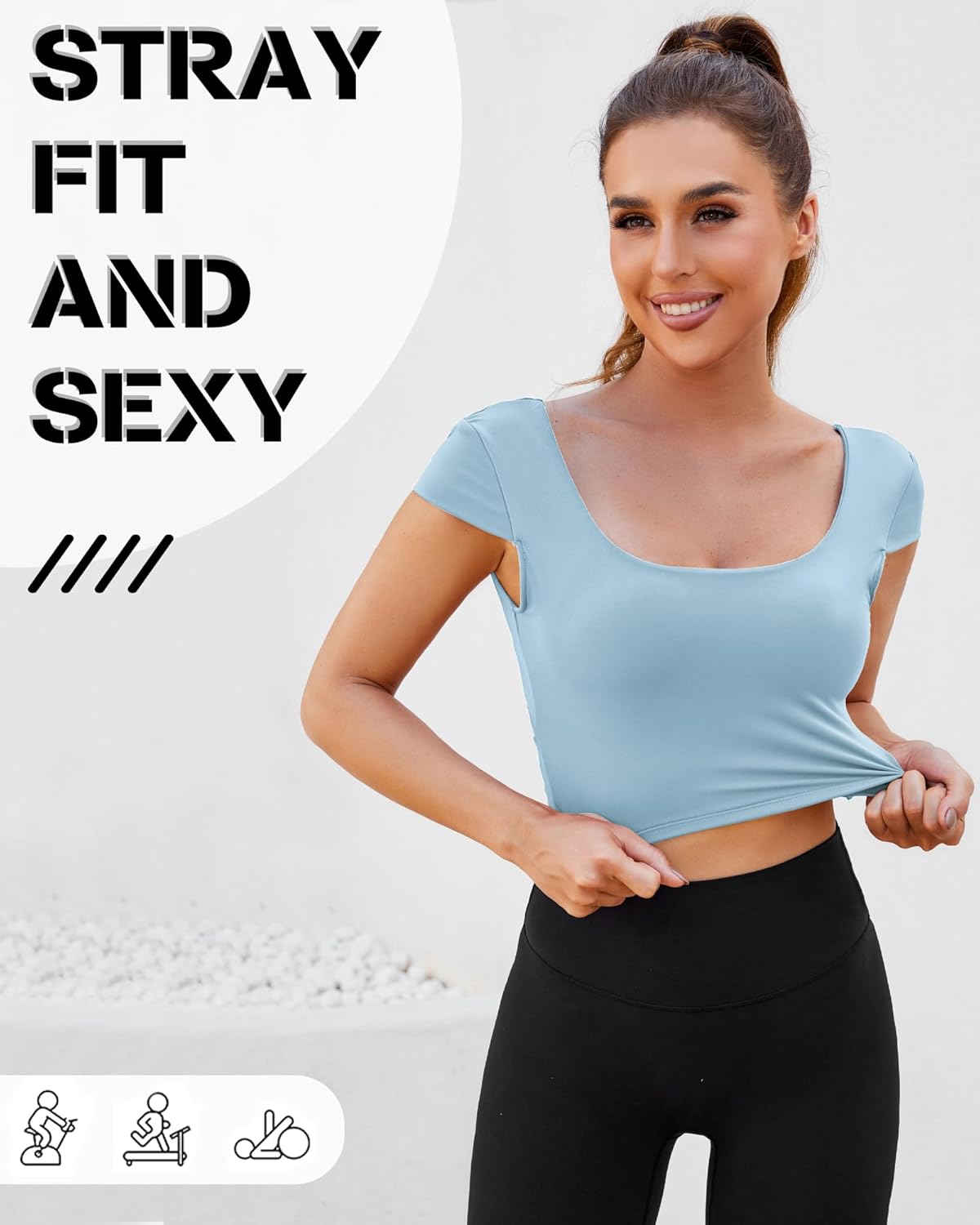 DaiLiWei Open Back Workout Tops for Women Short Sleeve Longline Sports Bras Support Crop Tank Yoga Shirts with Built in Bra - Image 8