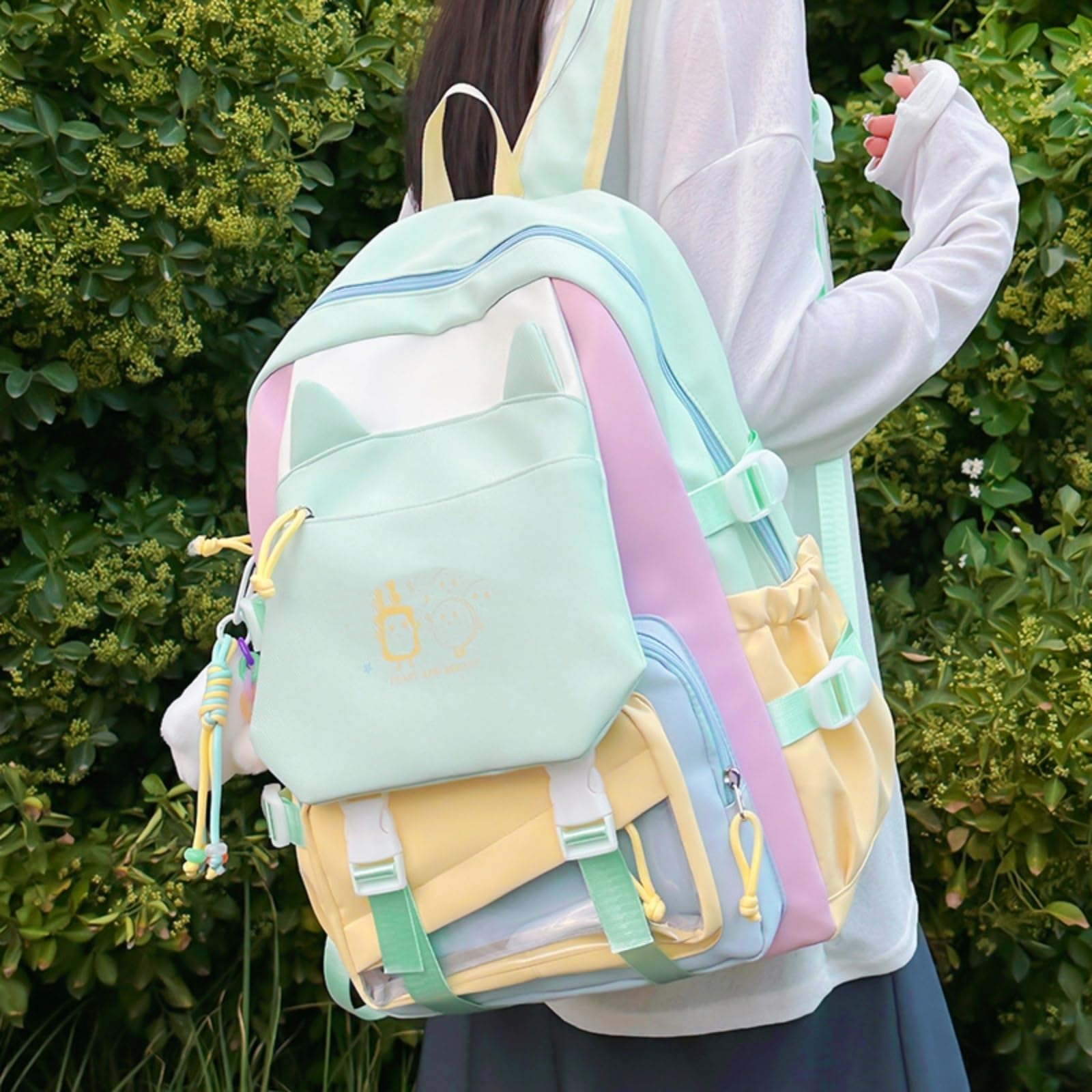 Zaino del Blocco Colore Dolce della Dopamina di Kawaii, Leggero dello Studente Grande capacità per L'uso Quotidiano Viaggio-Black
