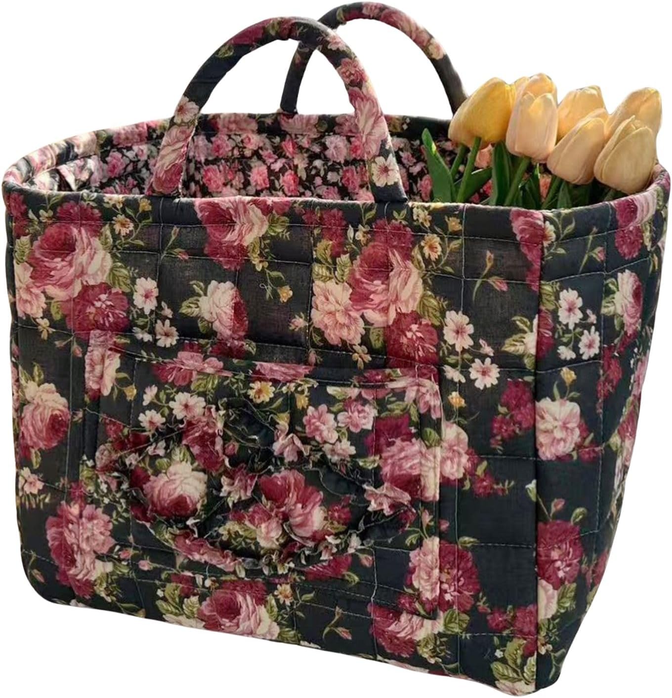 vctops Boho Cotton Quilted Storage Basket for Organizing, Basket Organizer Gift Baskets with Handles, Storage Bins for Toys, Books, Towels, and Clothes, Collapsible Fabric(Pattern D,13"x10.6"x10")