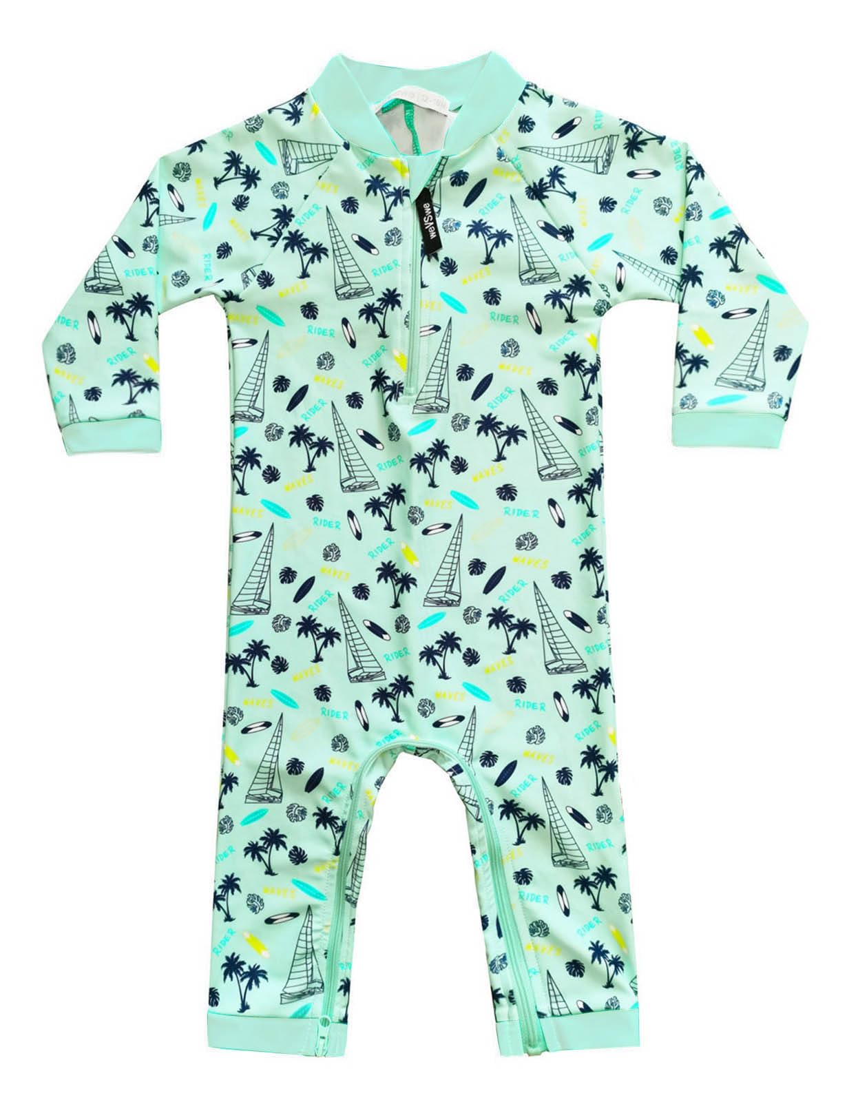 weVSwe Baby Toddler Boy Swimsuit Long Sleeve Baby Swimwear UPF 50+ Sun Protection Rash Guard Swimming Costume with Crotch Zipper 0-3 Years — view 53