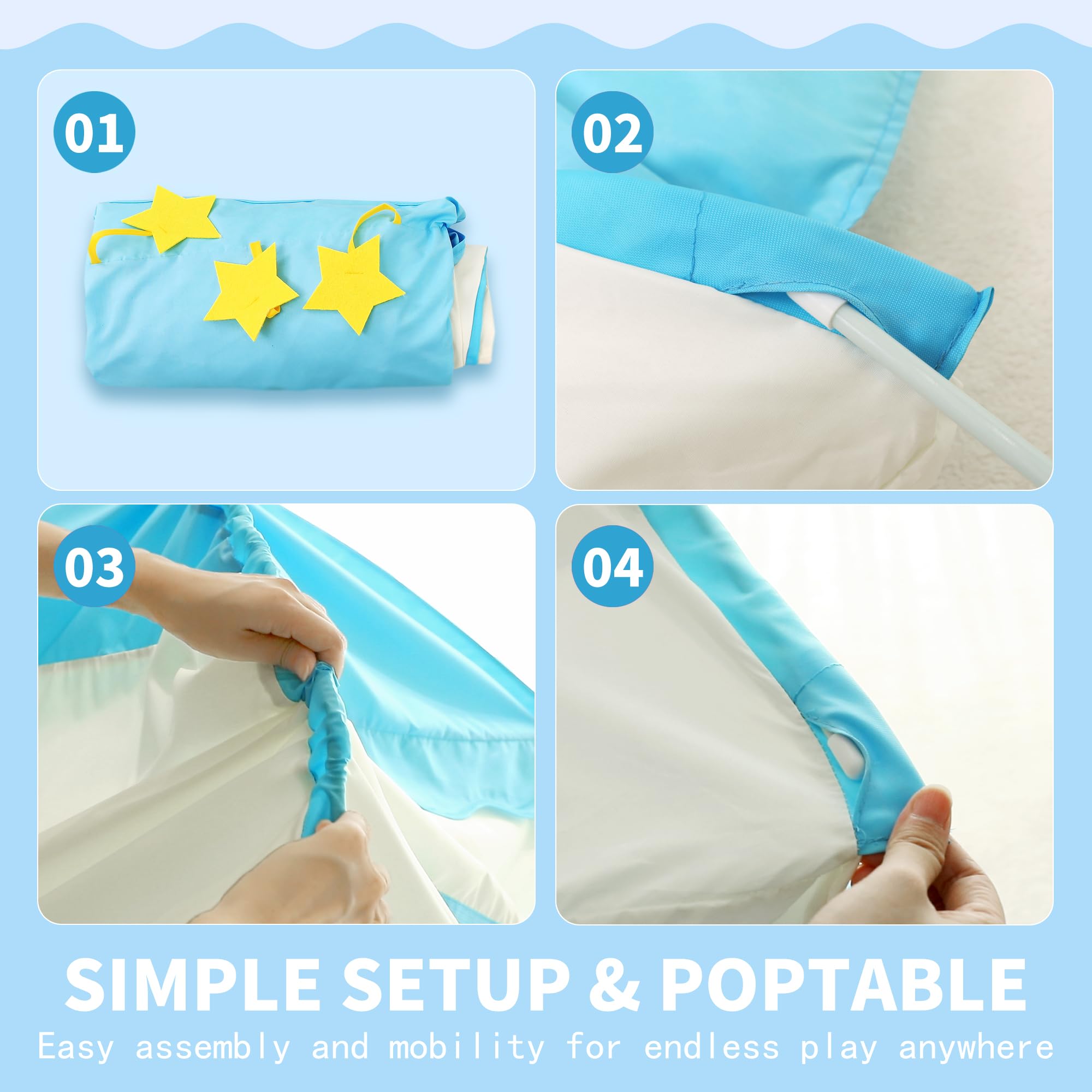 Tienda de campaña de tela Oxford 210D para niños, incluye luces de estrellas y estuche de transporte, castillo interior para niños, niños pequeños, 39 pulgadas de profundidad x 51 6