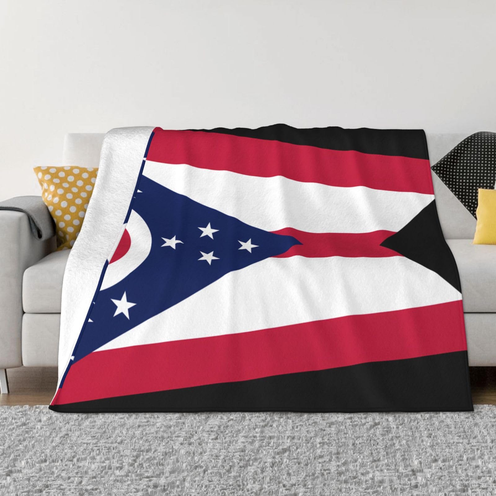 Manta de viaje portátil de 80 x 60 pulgadas, suave, resistente a las arrugas, plegable, exquisita impresión de la bandera del estado de Ohio