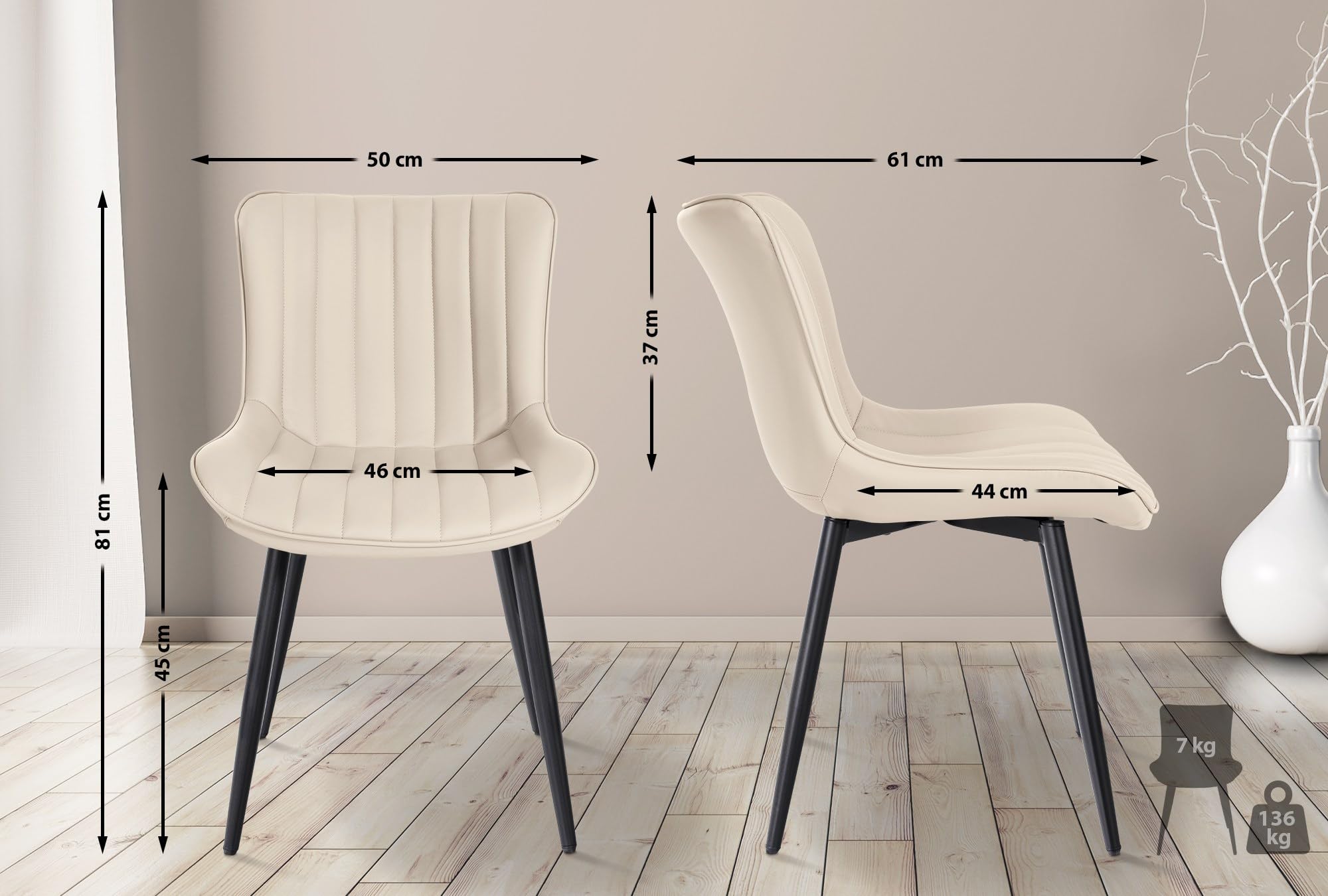 CLP Chaise Visiteur Largo I Velours I Similicuir I Chaise de Salle à Manger avec Structure métallique | Couleur crème Matériel Similicuir