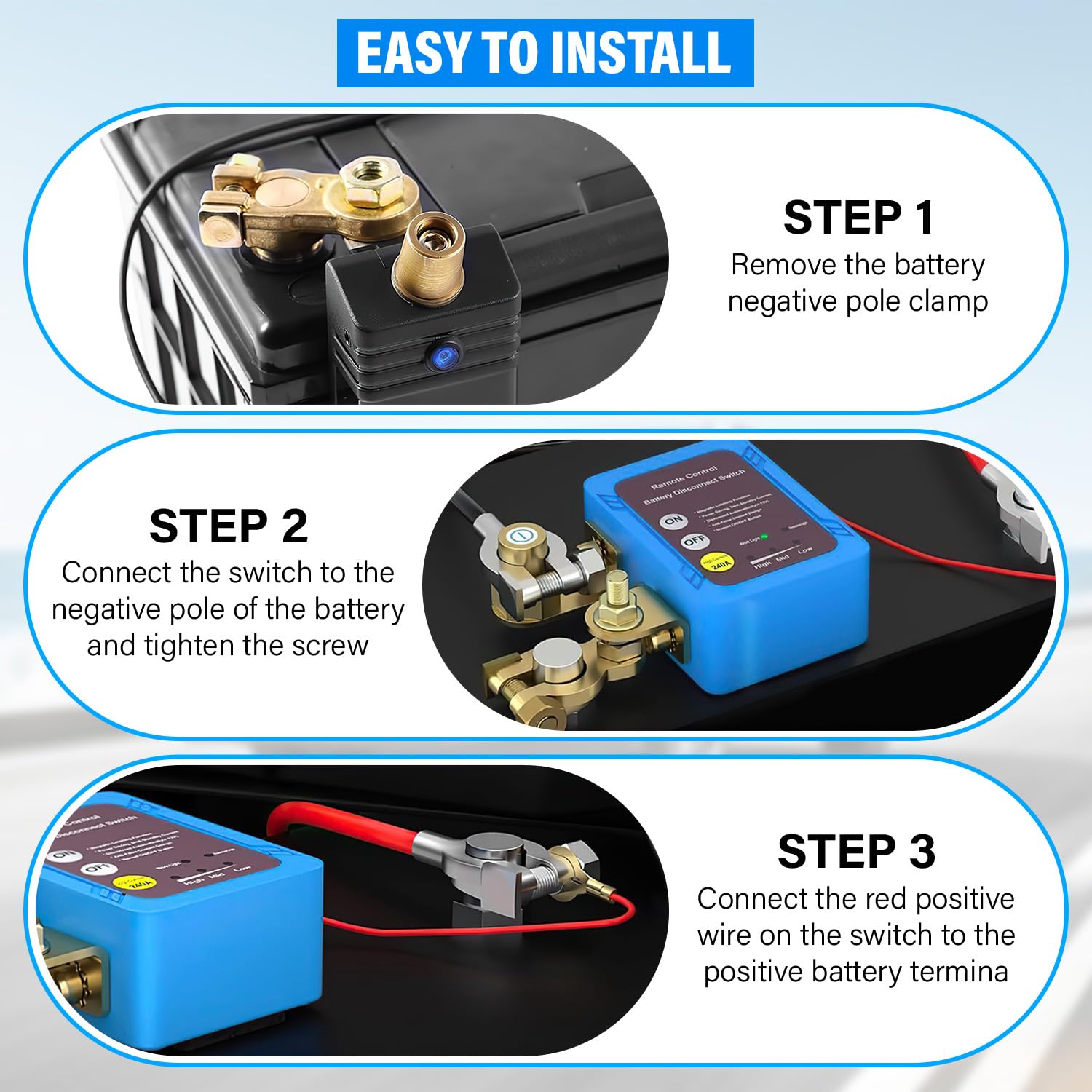 Interruttore Sezionatore Batteria Con Telecomando 12V 250A Per Auto, Camper, Barca - Smart Kill Switch - Foto 3