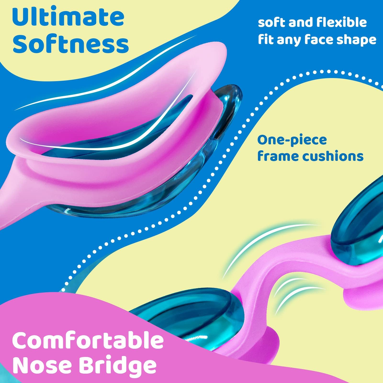 Vvinca Lunettes de natation pour enfants avec sangle élastique sans fuite, anti-buée, avec réglage rapide pour enfants de 3 à 14 ans