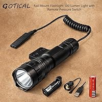 Vista 2 de Gotical Linterna de montaje en riel de 500 lúmenes con interruptor de presión remoto, haz blanco de 1 modo, montaje integral y cargador incluidos