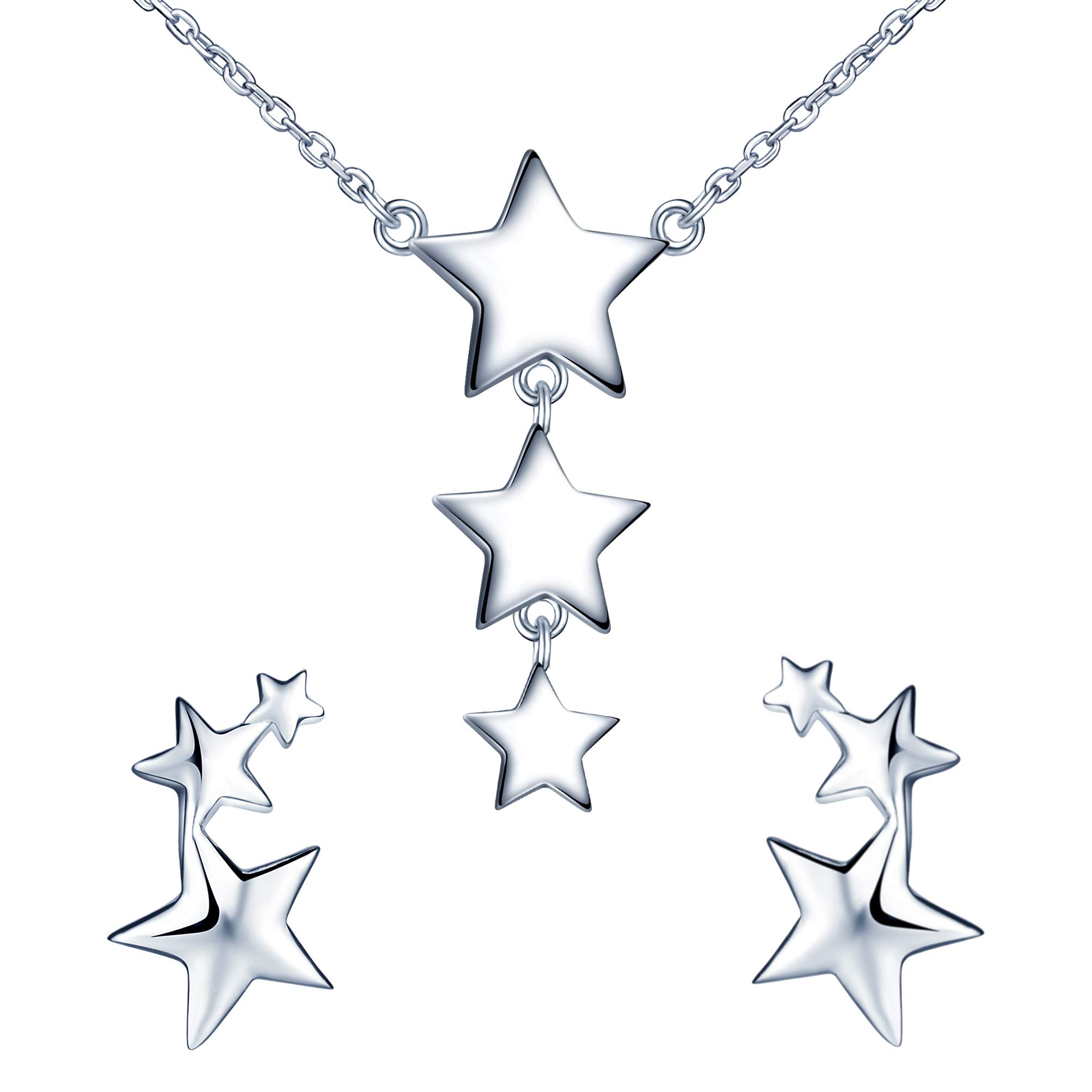 Yumilok Collar para Mujer de Plata, Pendientes de Estrella en Plata 925 para Mujer niña, Collar en Y y Pendientes de Moda