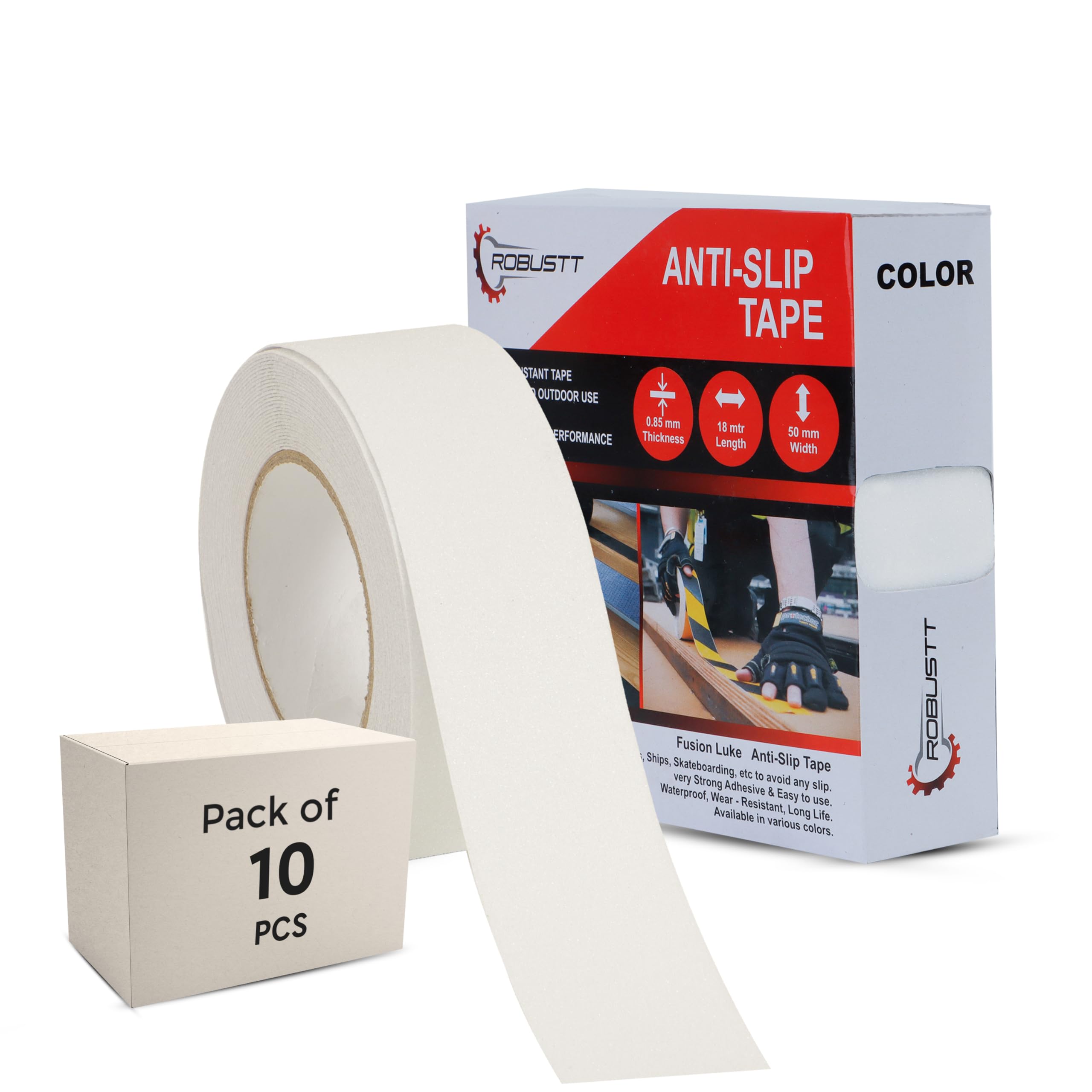 Robustt Anti Skid/AntiSlip 18 Meter 50MM (White) - Pack of 10 Fall Resistant with PET Material and Solvent Acrylic Adhesive Tape for Slippery Floors, Staircase, Ramps, Indoor, Outdoor Use (B0CXXDV2WM) Amazon Price History, Amazon Price Tracker