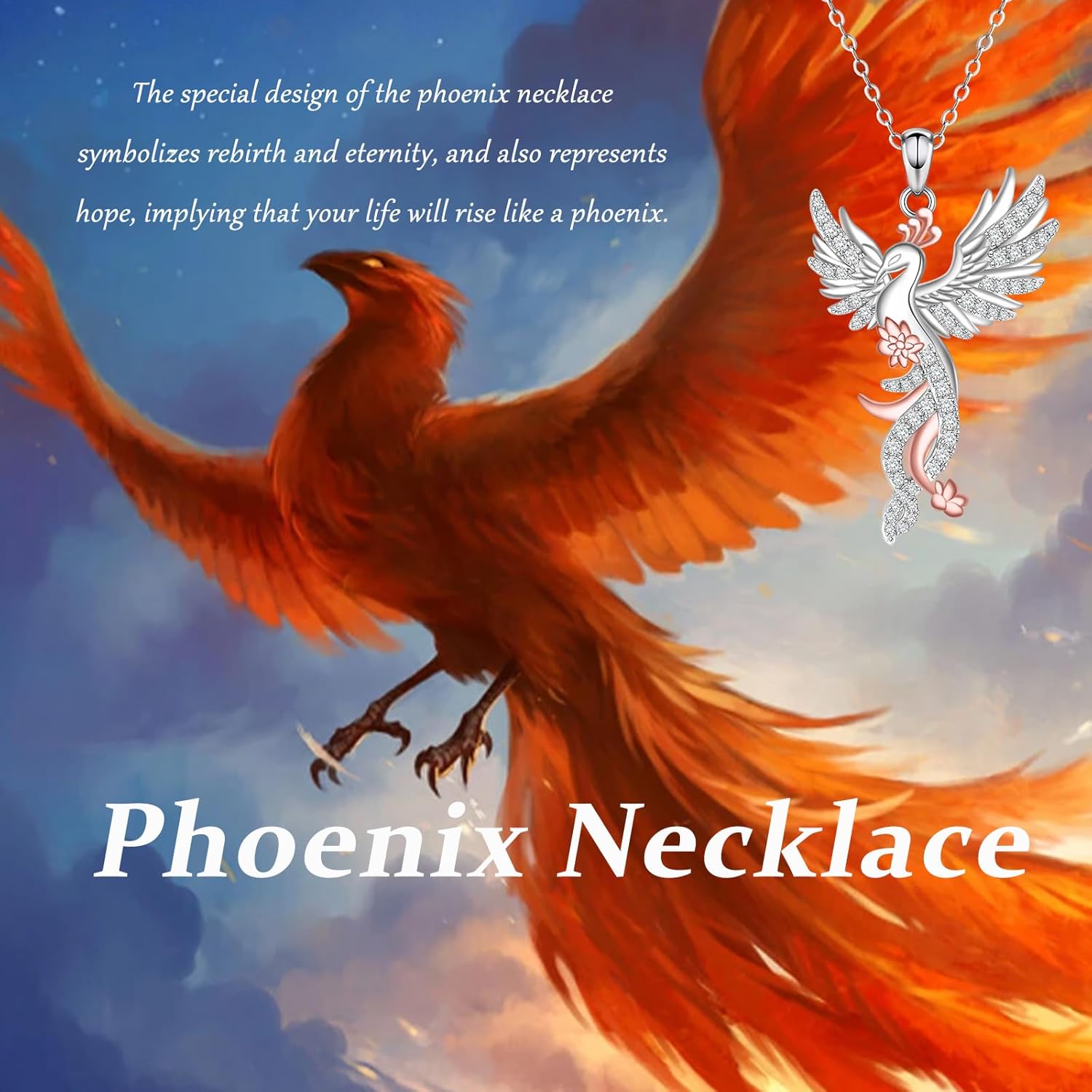 Silver Phoenix Necklace for Women - Bird Animal Cute Charm Pendent Necklaces Jewelry Gifts for Men Christmas Easter Thanksgiving Day Birthday - Image 4