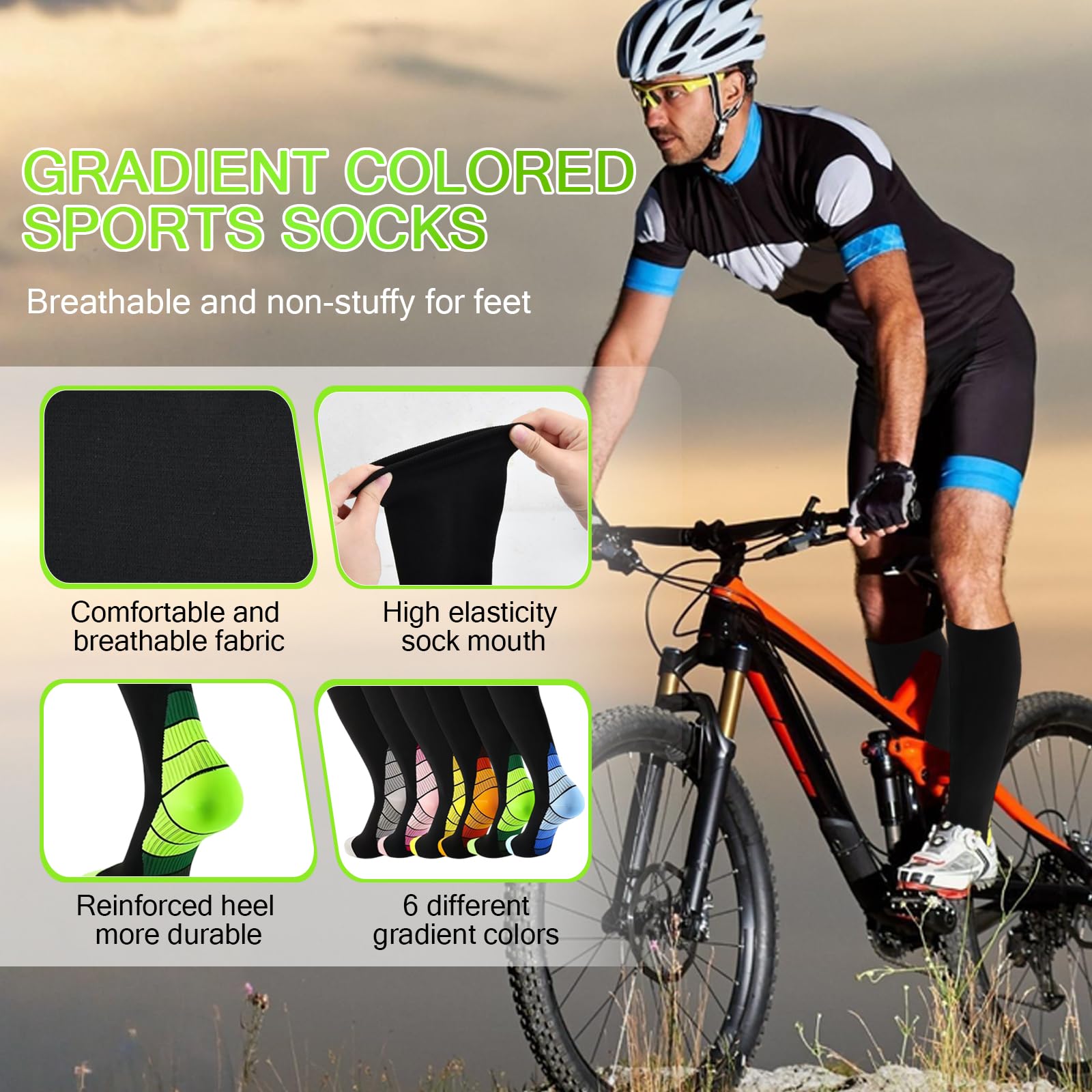 6 Pares Medias de Compresión Mujer Hombre, Calcetines Compresion, Medias de Compresion Varices, Compression