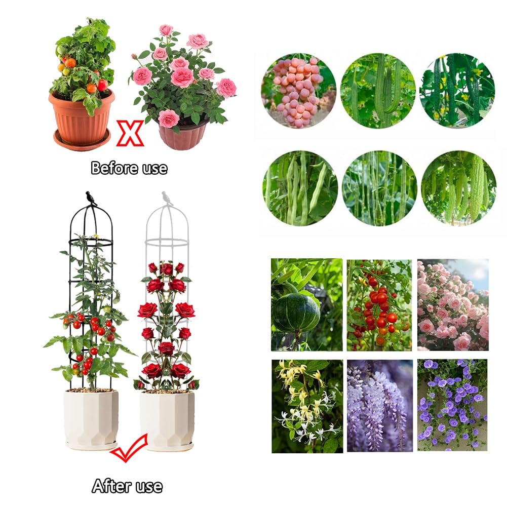 Generisch Obelisk Deko, Schwarz Weiß Obelisk Rankhilfe, 20x85 25x145 32x175 40x205cm Gartenspalier Tomatenkäfig für Bepflanzung, Garten, Wohnzimmer, Balkon Pflanzenstütze(Weiß,D 40x H 205cm)